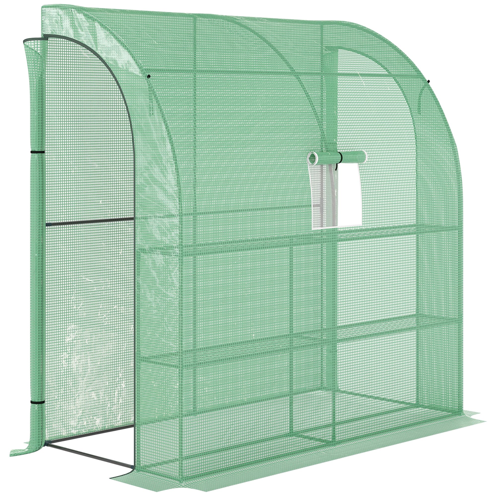 Outsunny Lean to Greenhouses with Windows and Doors 2 Tiers 4 Wired Shelves 200L x 100W x 215Hcm Green | Aosom UK