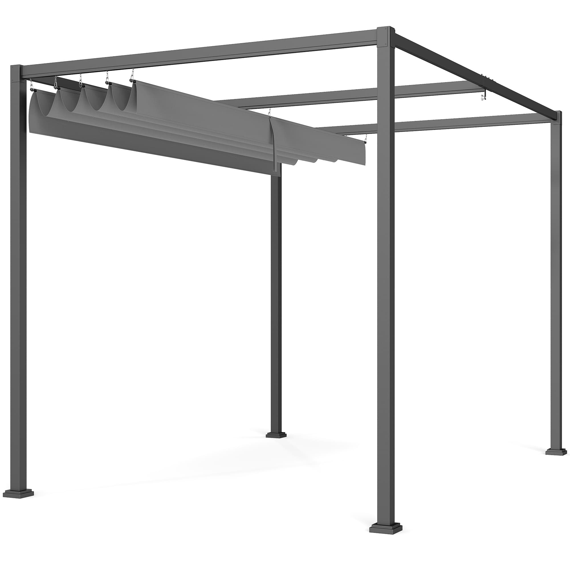 Outsunny 3 x 2m Retractable Roof Gazebo, Wall Mounted Pergola Canopy Garden Shelter for Sun Shade, Grey | Aosom UK