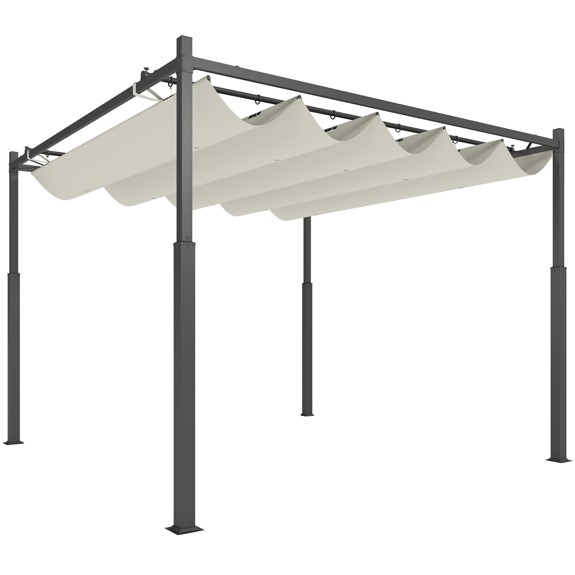 Outsunny 3 x 3(m) Garden Pergola with Retractable Roof and Magnetic Fixture, Outdoor Pergola Kit Sun Shade Canopy, UPF30+, Cream White