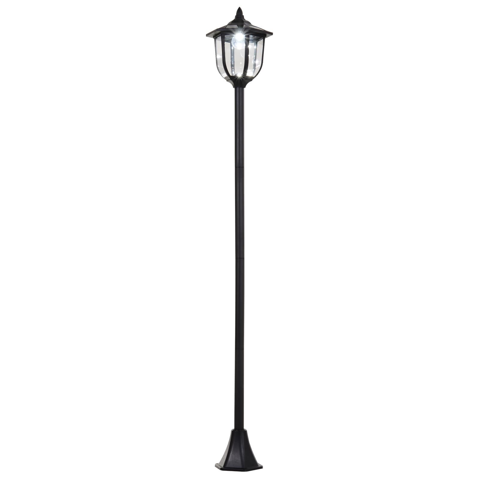 Outsunny 1.77m Tall Free-Standing ABS Garden Solar LED Lamp Post Black | Aosom UK