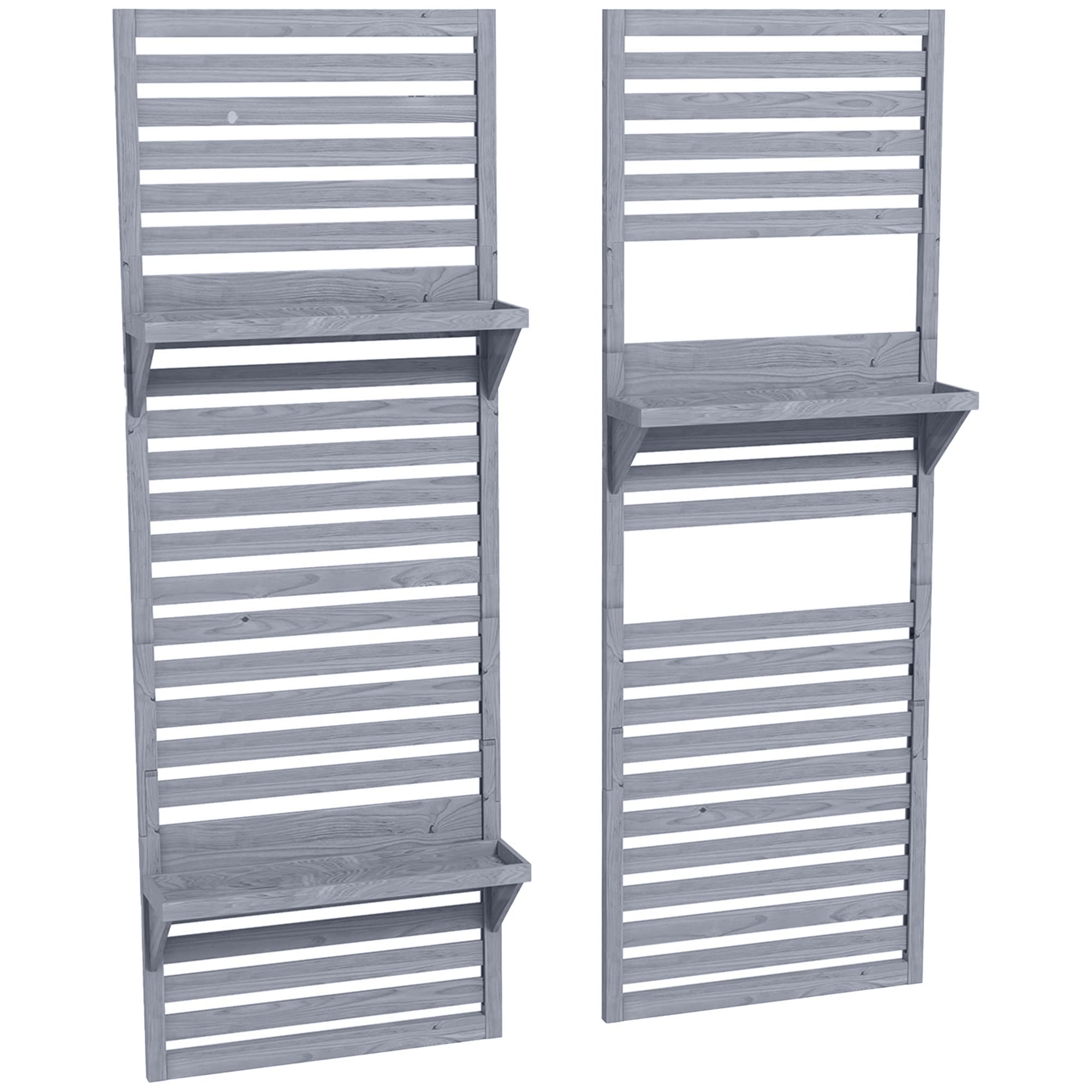 Outsunny Wall Mounted Plant Stands Set of 2, Fir Wood Flower Stand with Shelves and Slatted Trellis for Patio, Balcony, Porch | Aosom UK