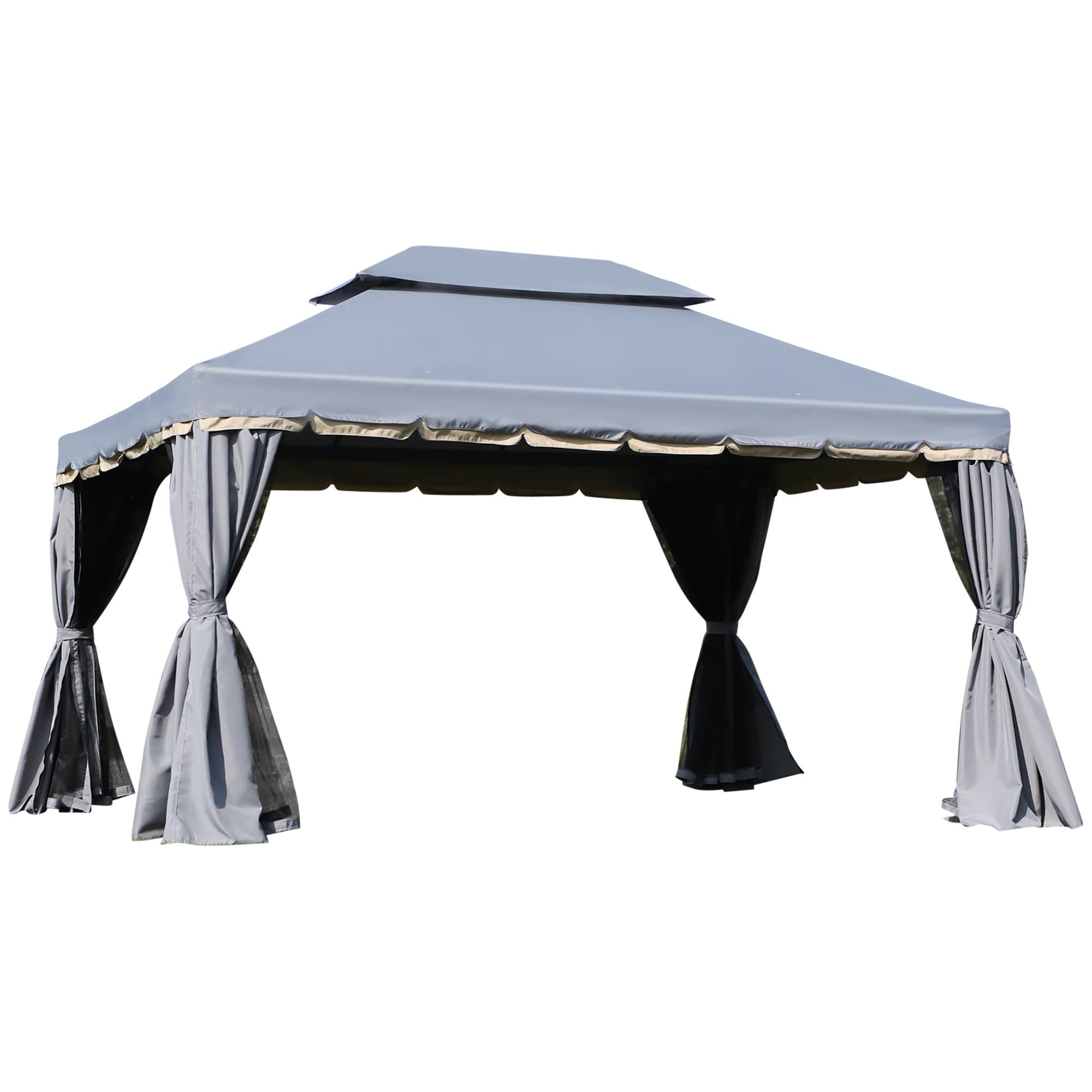 Outsunny 3 x 4m Gazebos for Parties, Aluminium Alloy Marquee Canopy Pavilion Garden Tent with Nets and Sidewalls, Grey | Aosom UK