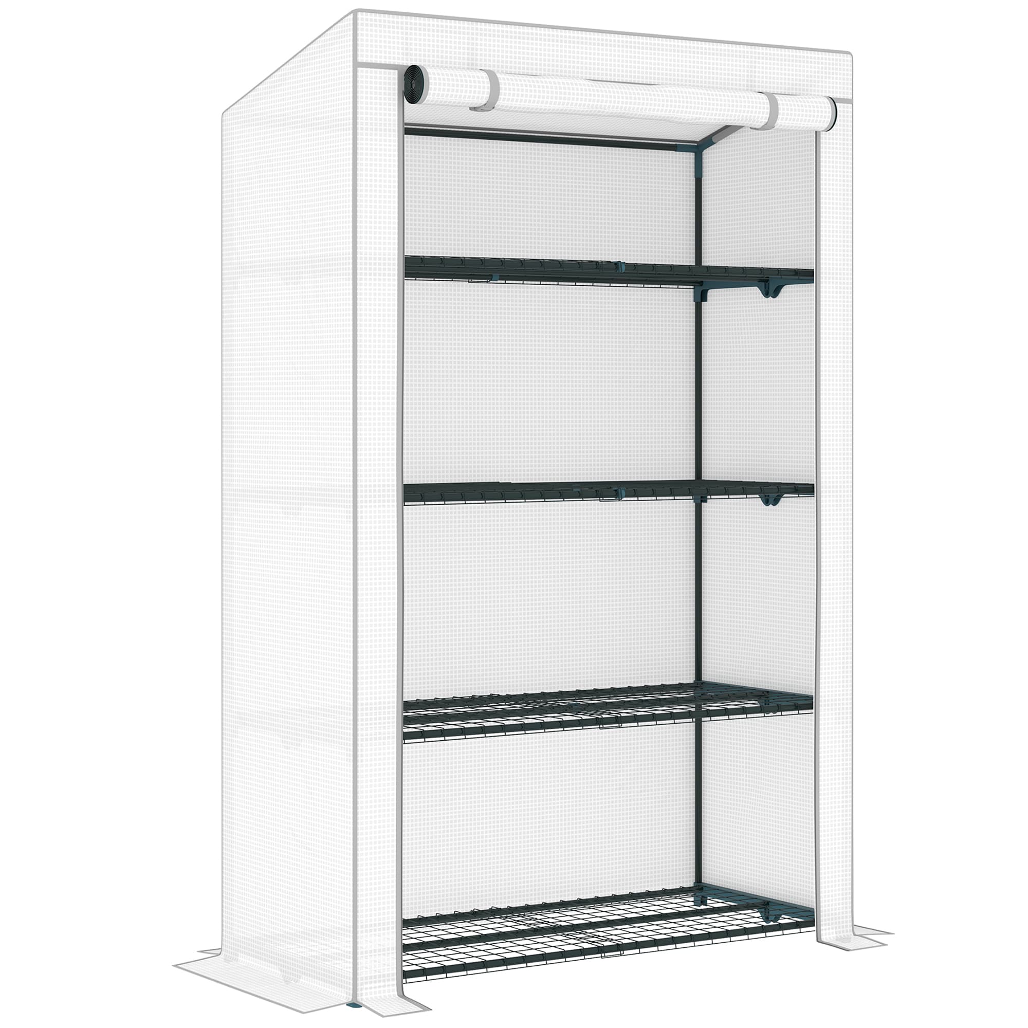 Outsunny 4 Tier Lean-to Mini Greenhouse with Reinforced PE Cover, Portable Small Greenhouse with Roll-Up Door, 110 x 50 x 171cm, Grey