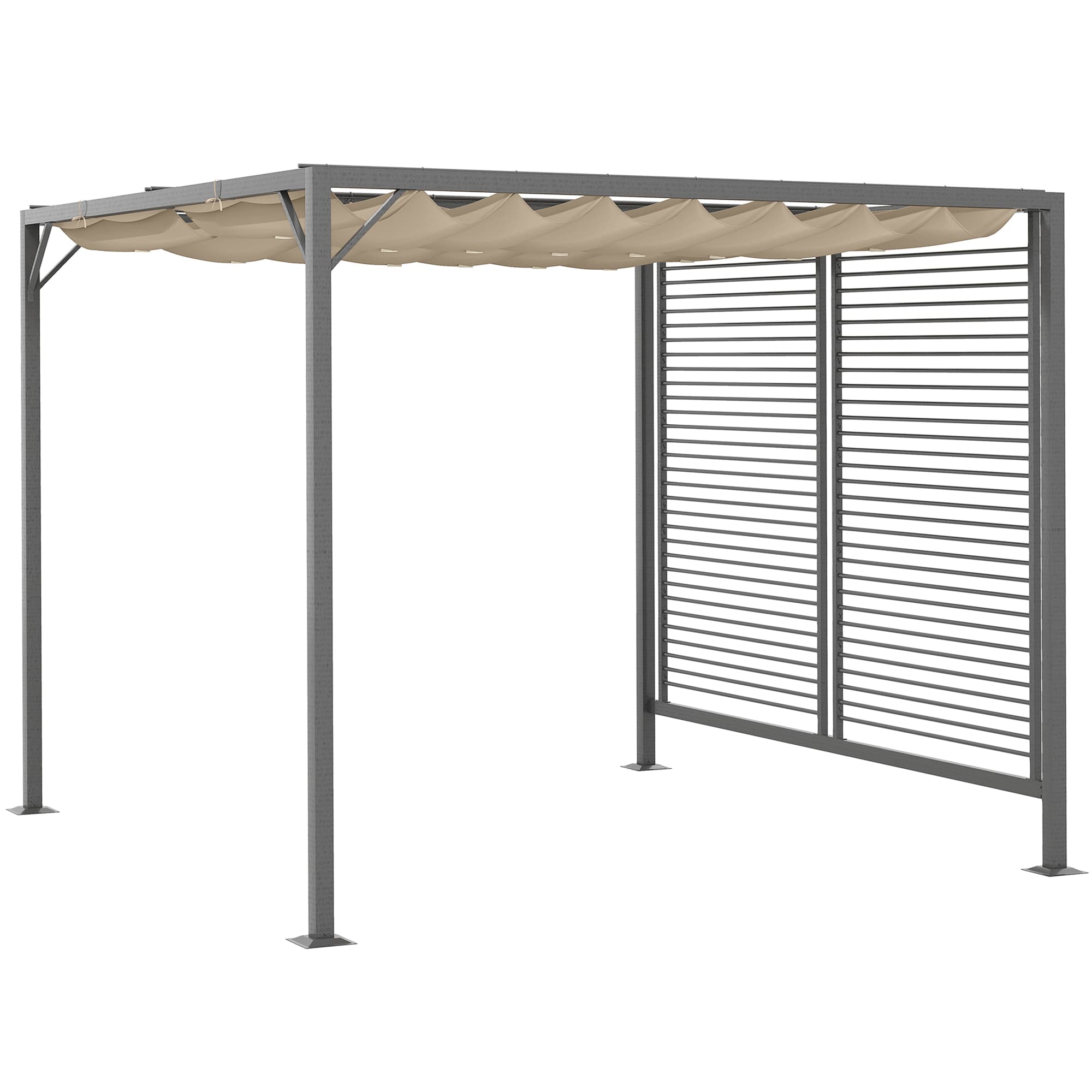 Outsunny 3x2.8m Retractable Garden Pergola, Heavy-Duty Metal Frame Outdoor Sun Shade Canopy Shelter for Patio & Decking, Beige | Aosom UK