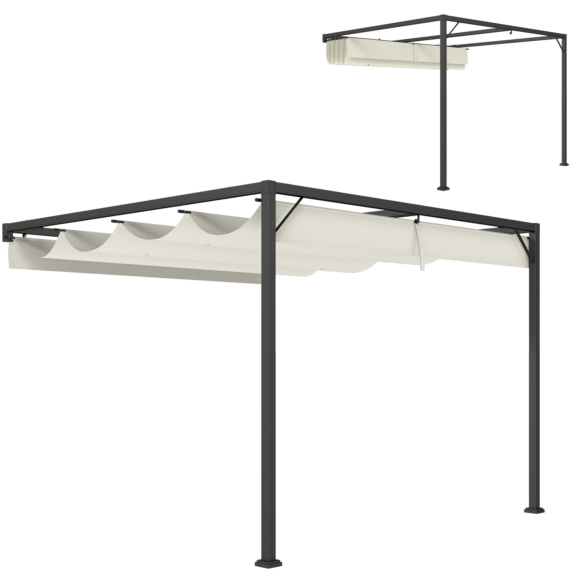 Outsunny 3 x 3(m) Outdoor Pergola with Retractable Canopy -Cream White