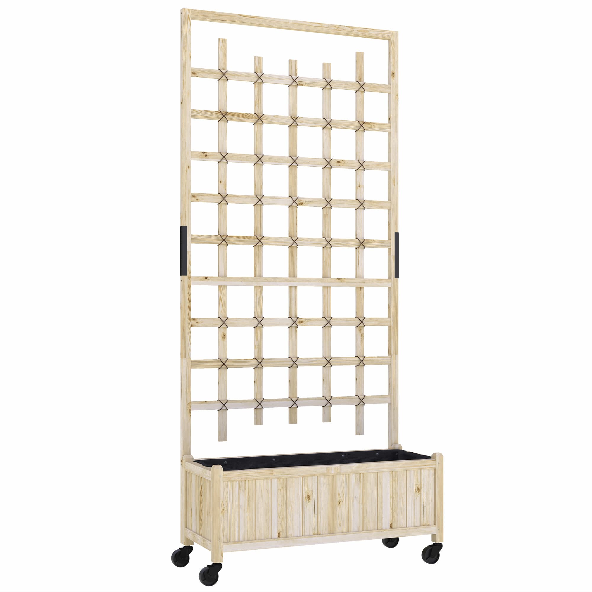 Outsunny Raised Planter with Trellis & Wheels, Outdoor Garden Bed for Vegetables & Flowers, with Liner & Climbing Frame, 82.5L x 35W x 186Hcm | Aosom UK