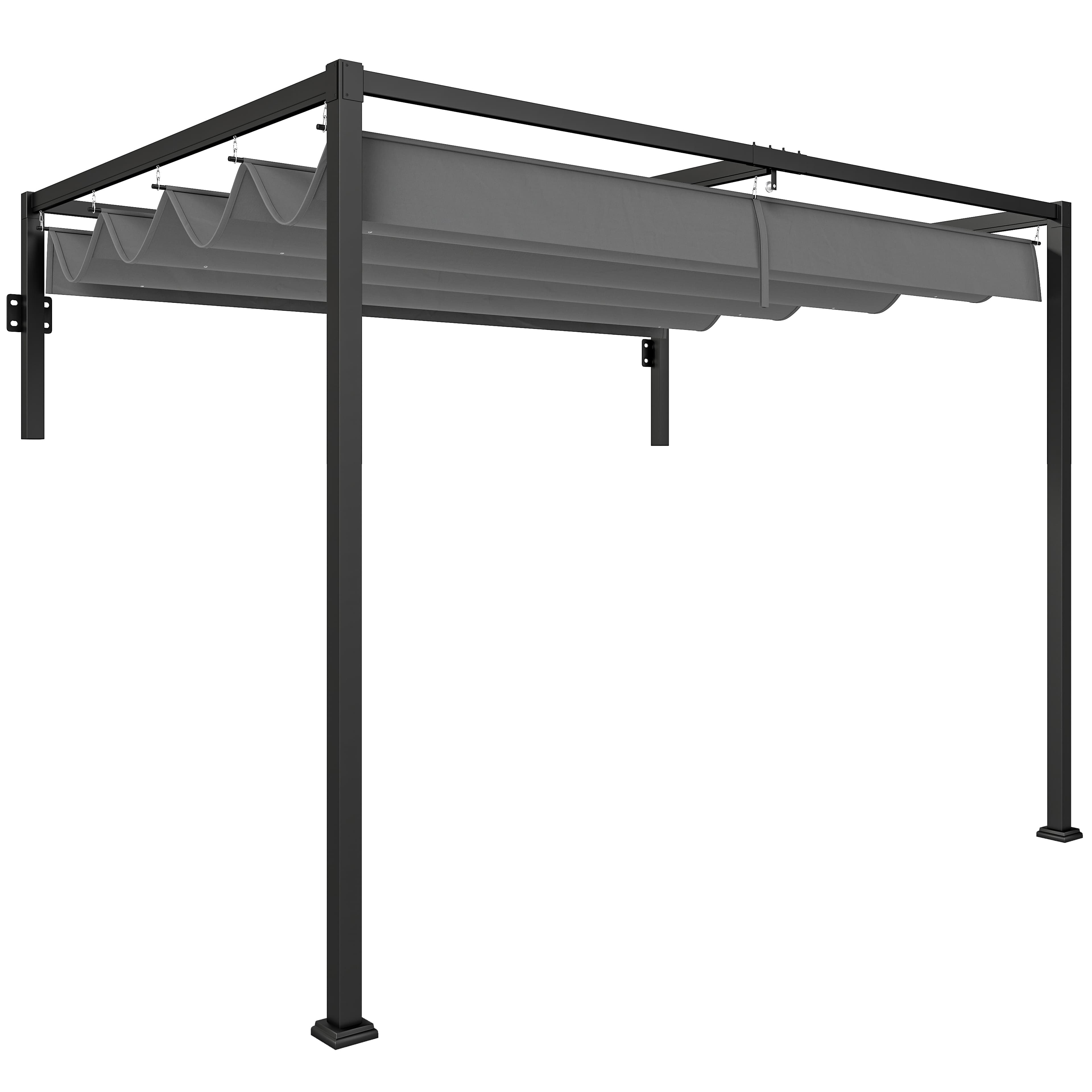 Outsunny 2 x 3(m) Lean To Pergola, Metal Pergola with Retractable Roof for Grill, Garden, Patio, Deck