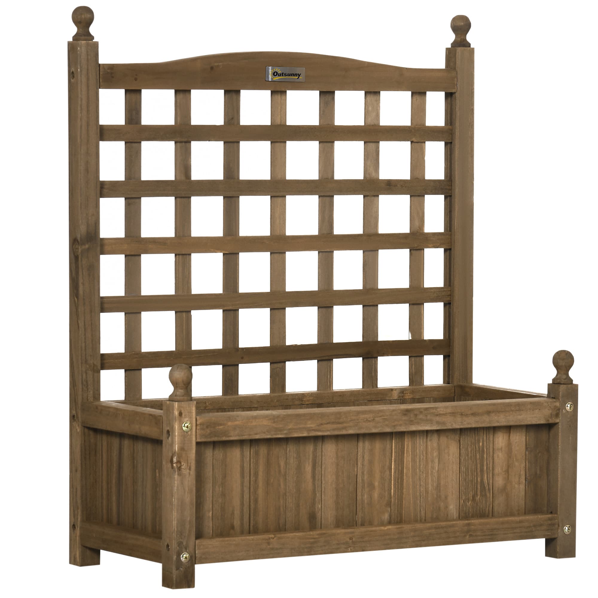 Outsunny Raised Flower Beds Wooden Planter w/ a Trellis and Garden Planter at Home, Corner, Garden, Balcony, 64W x 28D x 75Hcm, Brown | Aosom UK