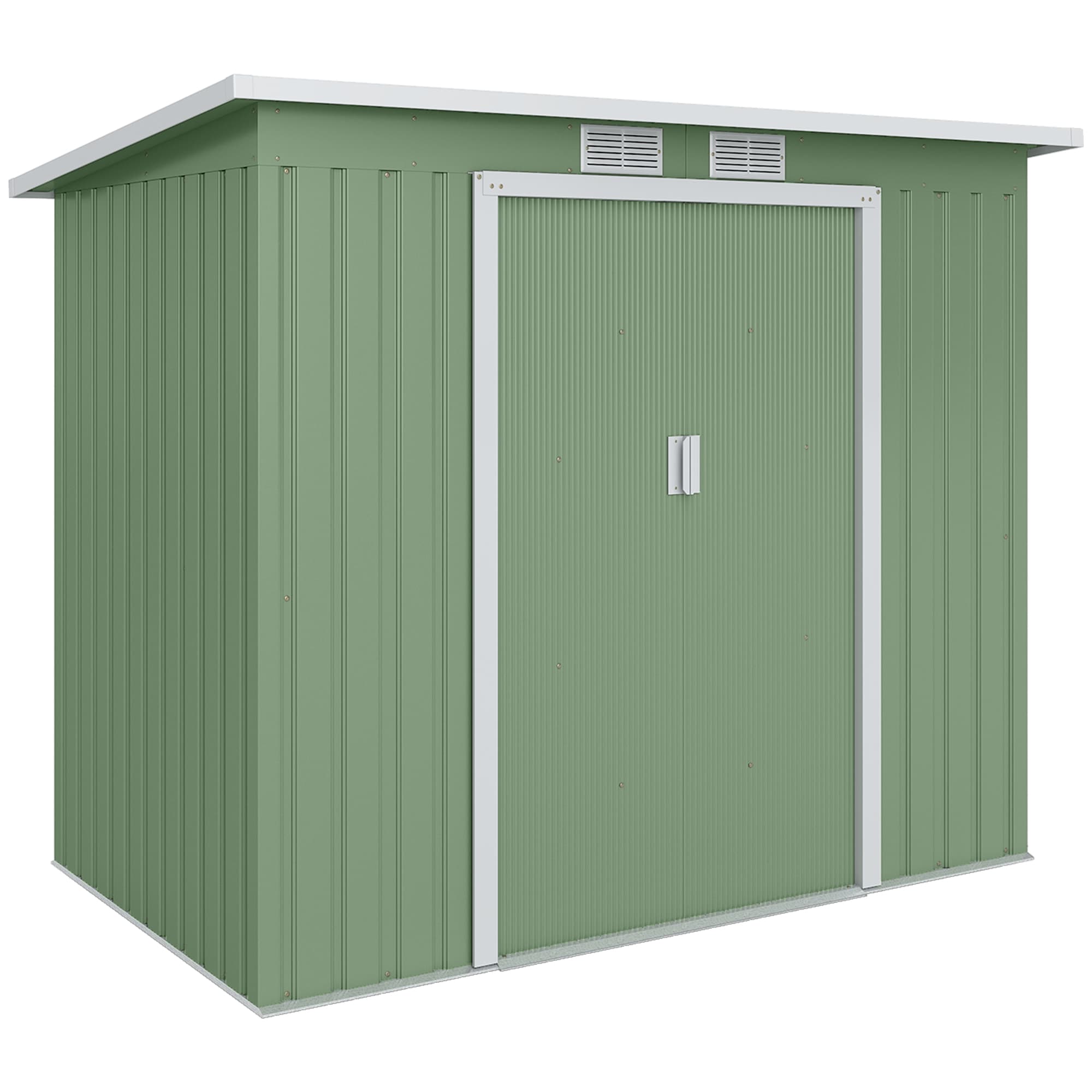 Outsunny Pend Garden Storage Shed w/ Foundation Double Door Ventilation Window Sloped Roof Equipment Tool Storage 213 x 130 x 173 cm | Aosom UK