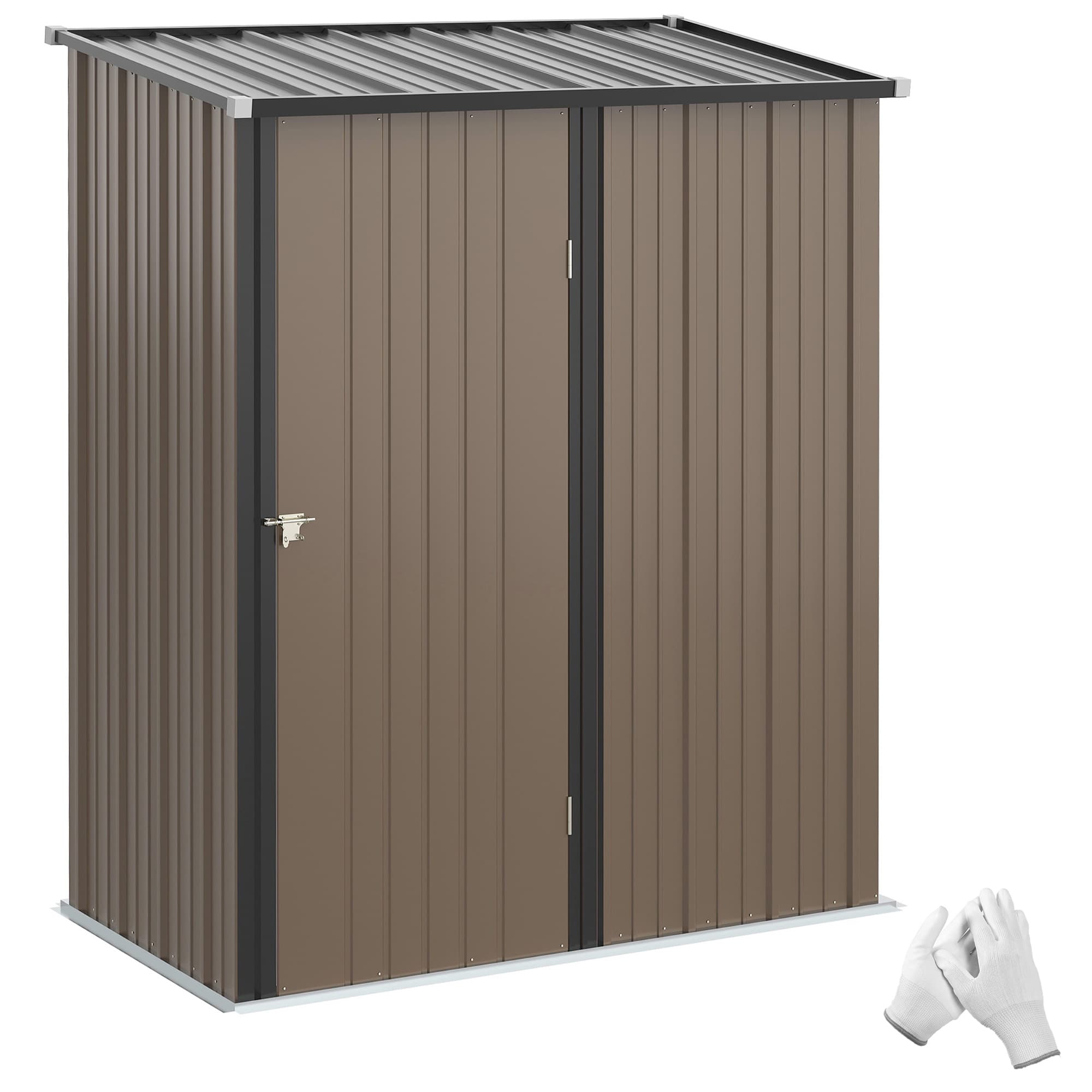 Outsunny 5 x 3ft Outdoor Storage Shed, Heavy-Duty Mental Tool Shed with Lockable Door & Corrugated Steel Roof, Brown | Aosom UK