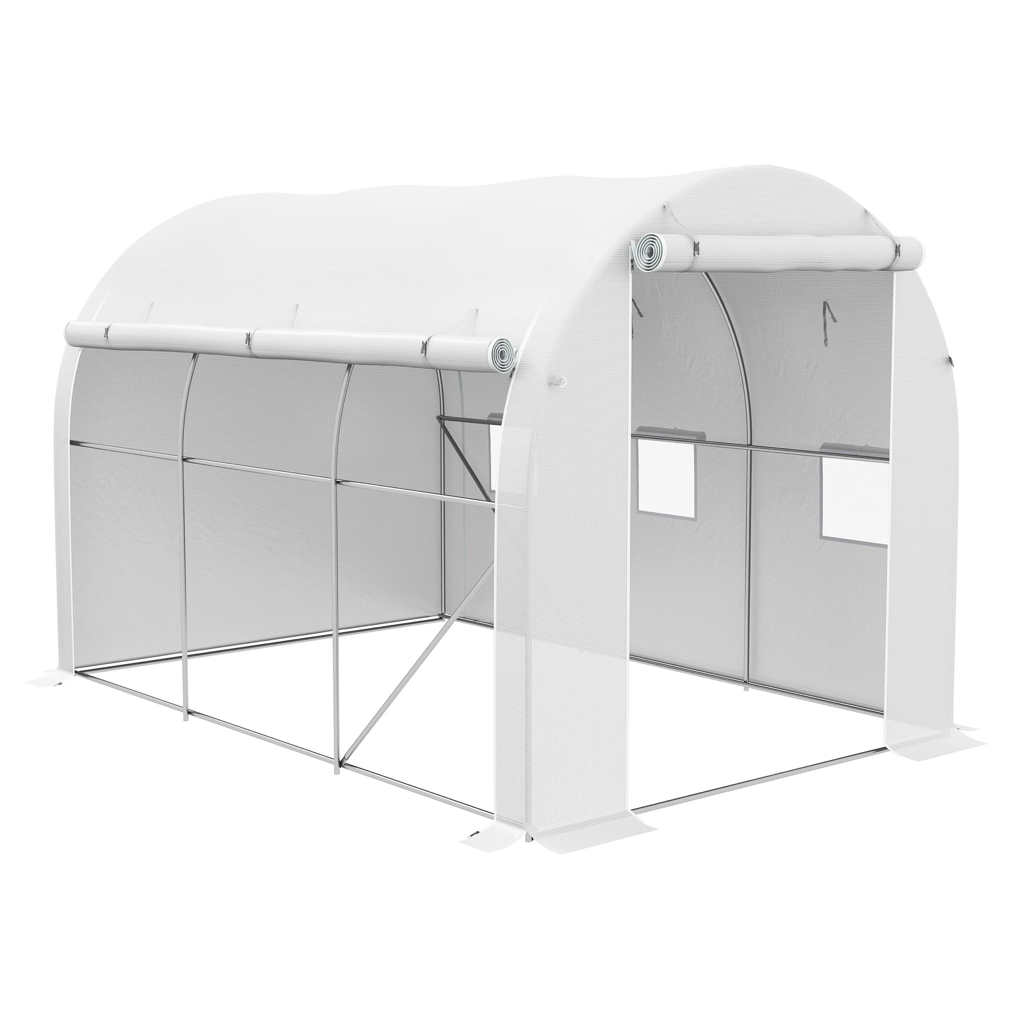 Outsunny 296 x 196cm Steel Frame Polytunnel Greenhouse - White | Aosom UK