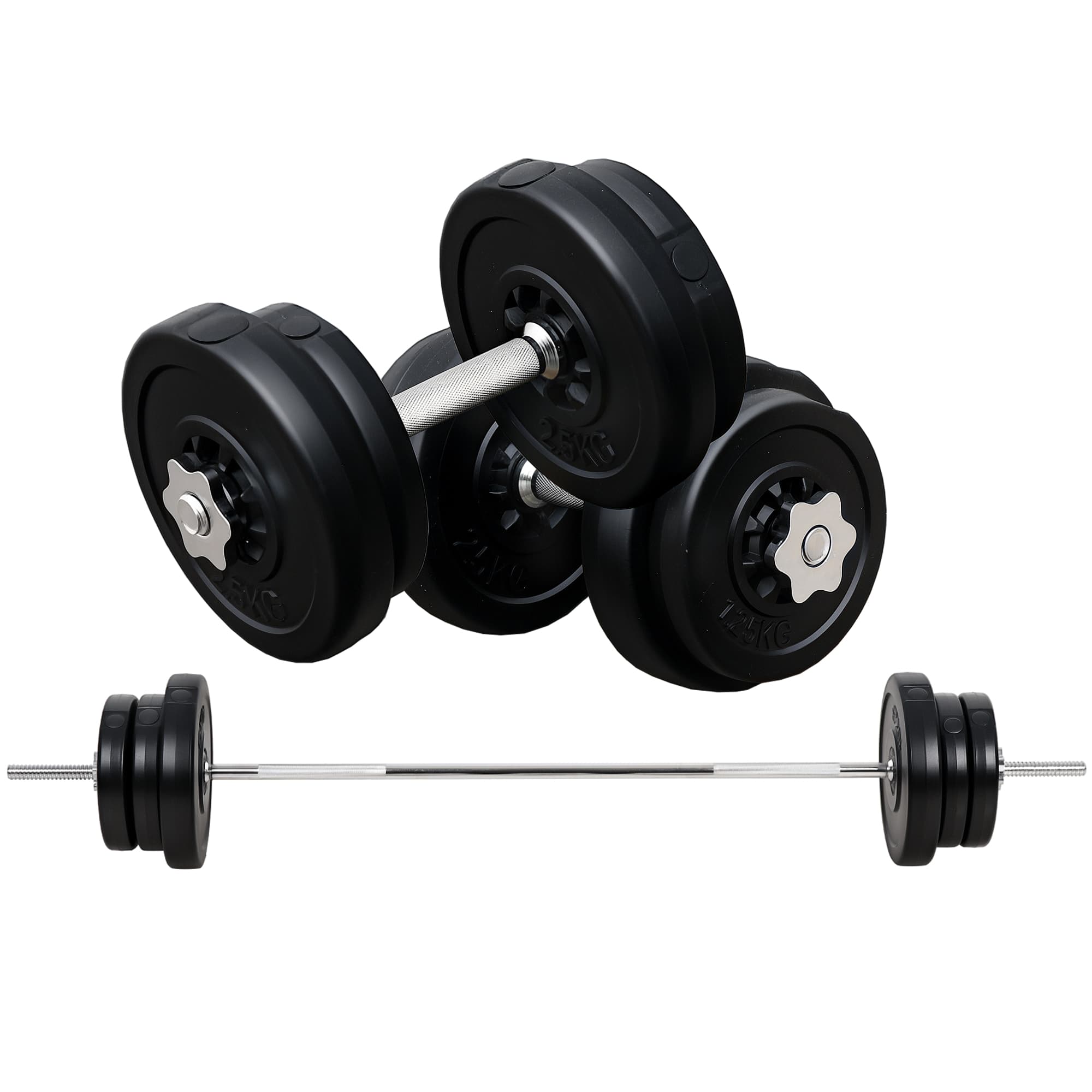 HOMCOM 65kg Adjustable Barbell Weights Set, 2 in 1 Dumbbells and Barbell Set w/ Knurled Bar, Free Weights Training Equipment for Gym | Aosom UK