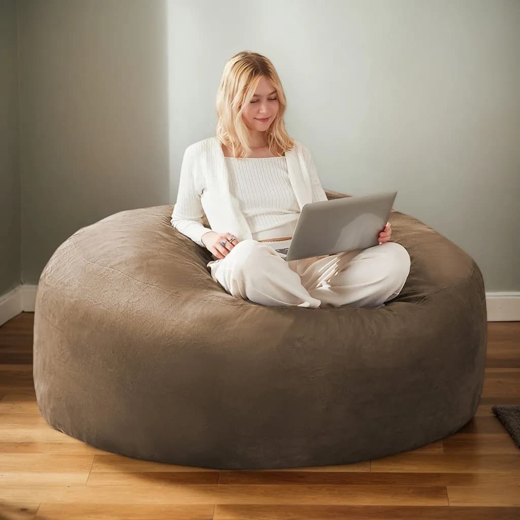 Large Bean Bag Sofa Chair with Eco-Friendly Bead Filling, Space-Saving Couch, Reading Lounger for Adults, 150L x 150W x 60H cm, Coffee | Aosom UK