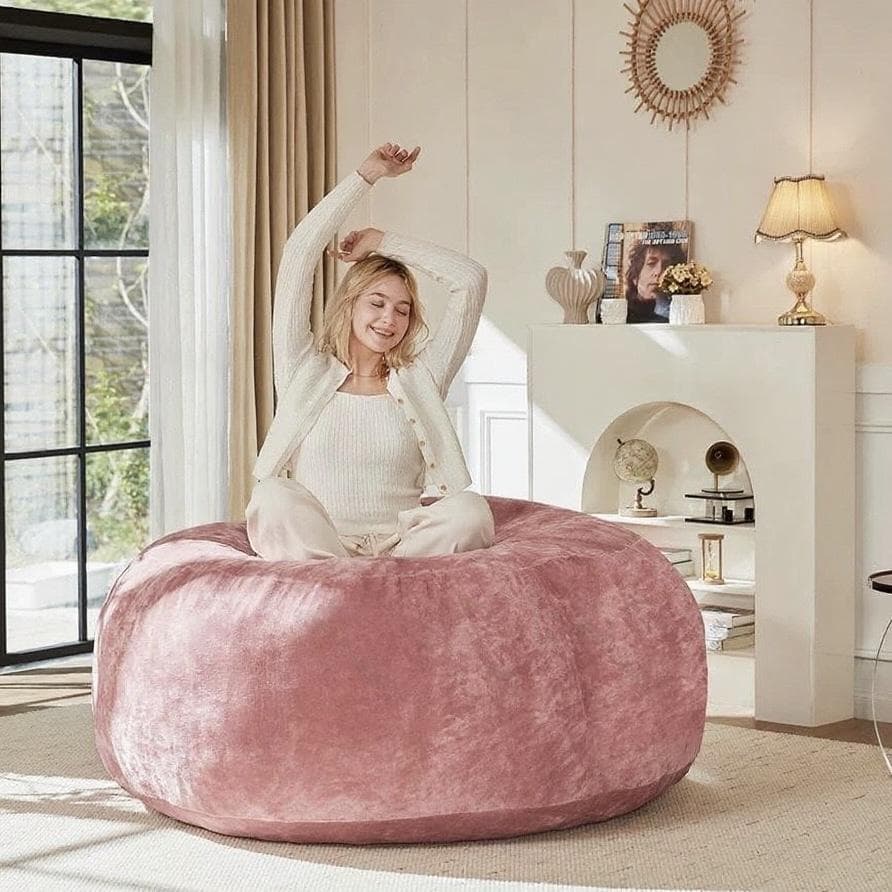 4-Foot Medium Bean Bag Sofa Chair with Eco‑Friendly Bead Filling, Reading Lounger for Adults and Guests, 100L x 100W x 50H cm, Pink | Aosom UK