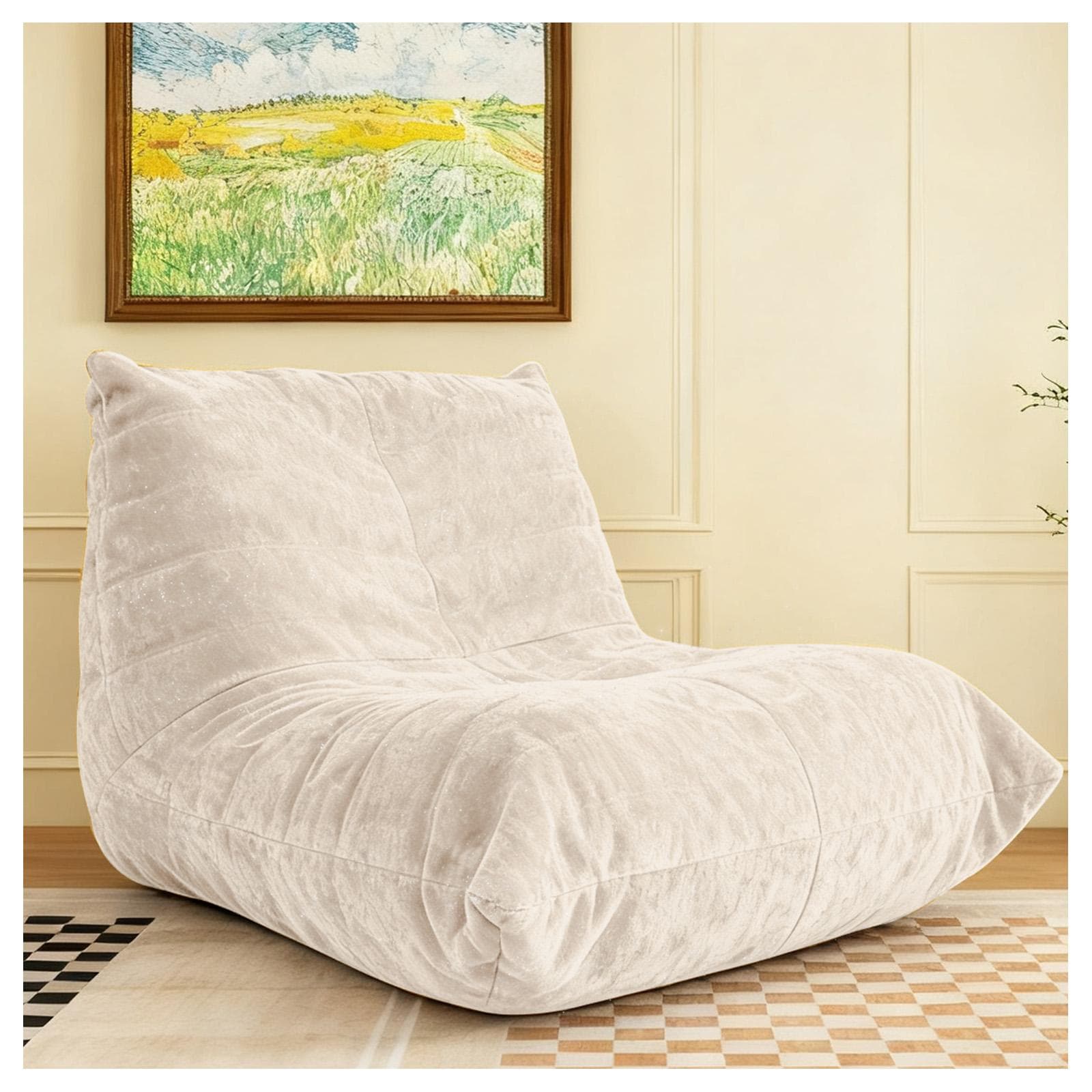 Soft Bean Bag Lazy Sofa with Ergonomic Full-Body Support, Couch with High-Rebound, Stain-Resistant Sponge, 110L x 90W x 67H cm, White | Aosom UK