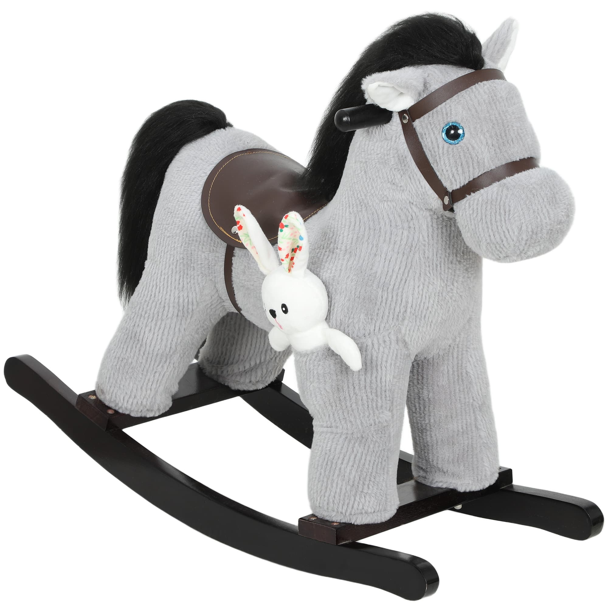 AIYAPLAY Baby Rocking Horse, Plush Ride on Toy with Handle Grip, Sound and Doll, Toddler Animal Rocker for Kids Aged 2–5, Grey