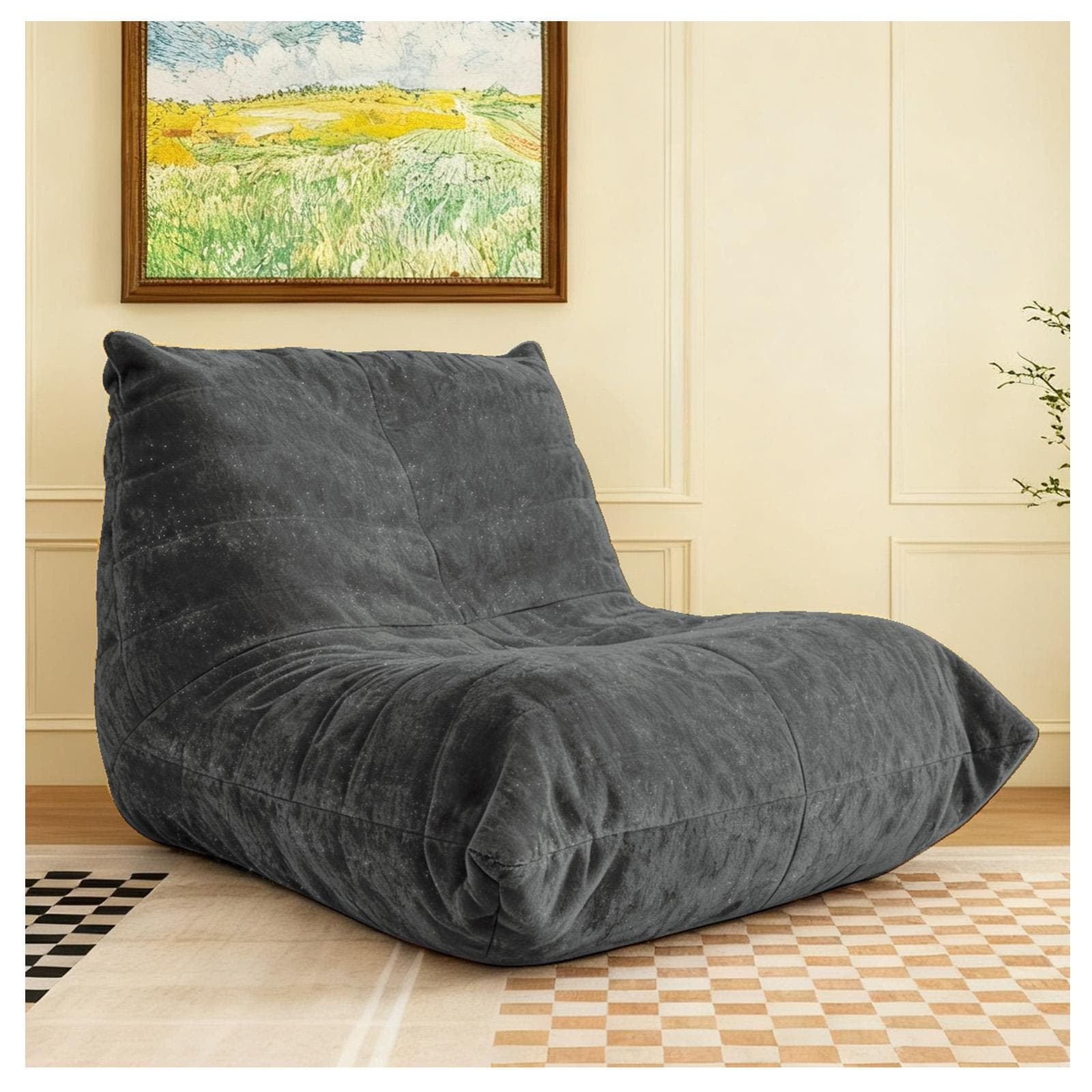 Modern Bean Bag Lazy Sofa with Stylish Chenille Finish, Ergonomic Bean Bag Chair for Compact Spaces, 110L x 90W x 67H cm, Dark Gray | Aosom UK