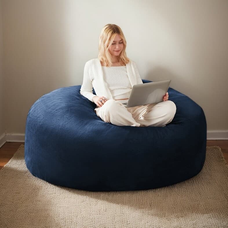 Large Bean Bag Sofa Chair with Space-Saving Design, Eco-Friendly Bead Filling, Temporary Guest Bed for Adults, 150L x 150W x 60H cm, Blue | Aosom UK