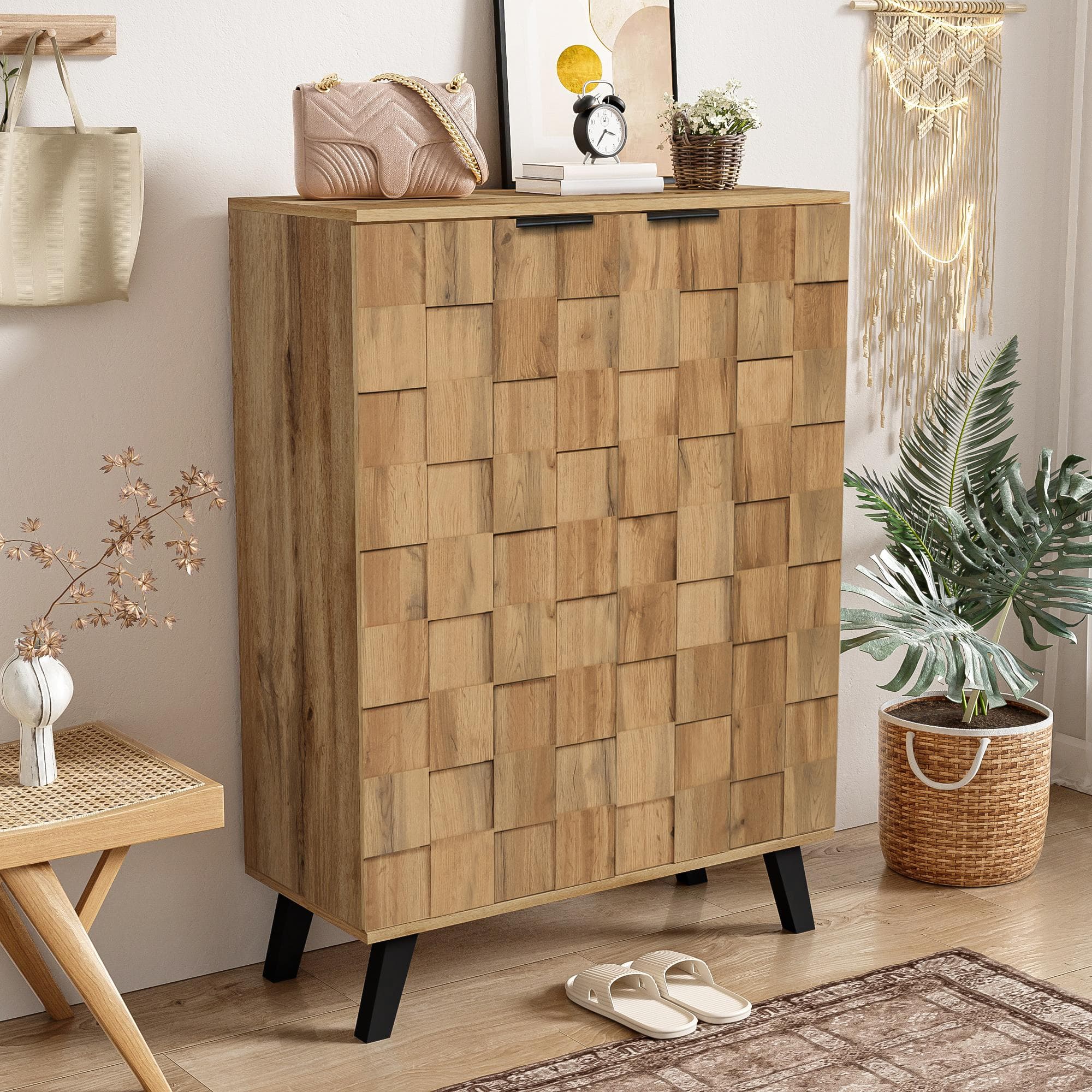 Modern Shoe Cabinet with Adjustable Shelves and Soft-Closing Hinges, Large Storage Locker for Boots and Hallway, 80L x 35W x 110H cm, Wood | Aosom UK