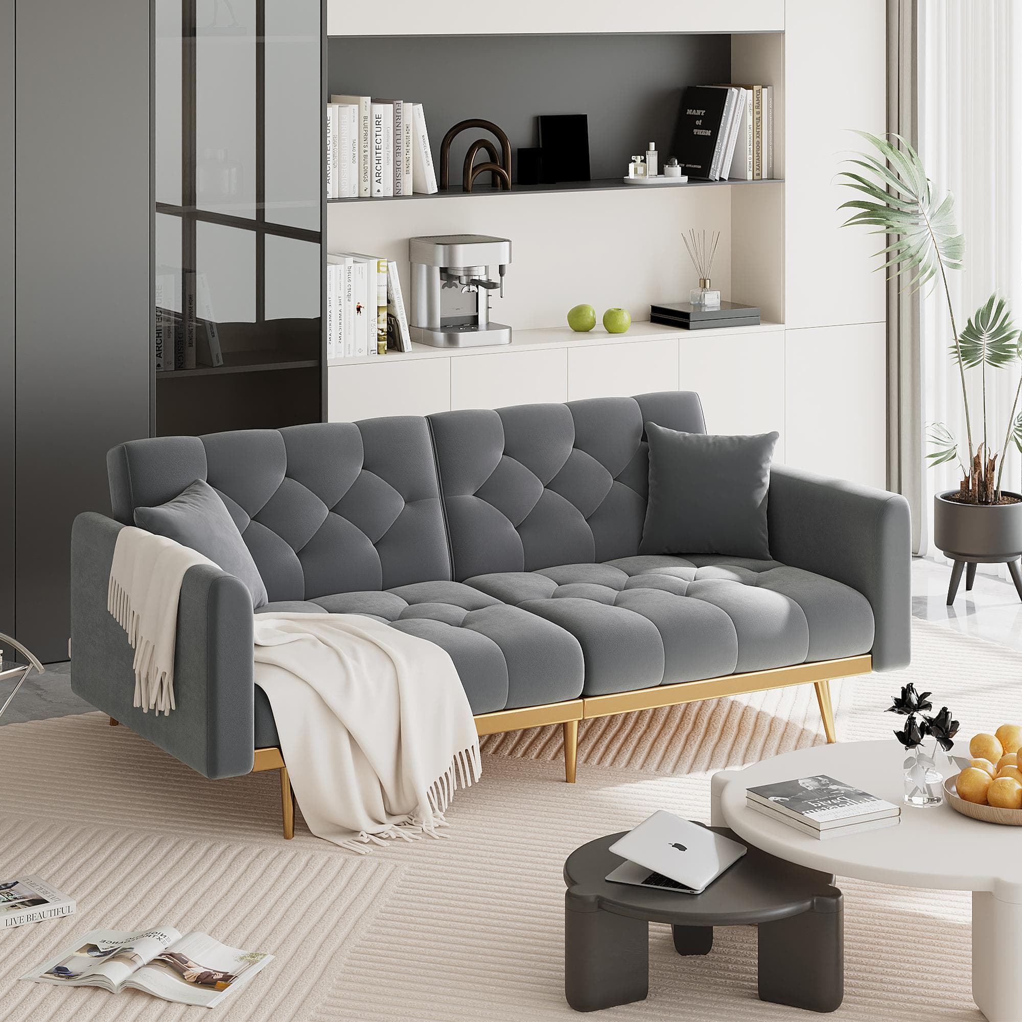 2-Seater Modern Sofa with 3-Position Adjustable Backres and Thick Foam Cushions, Sofa Bed for Compact Room, 165L x 72.5W x 75H cm, Grey | Aosom UK