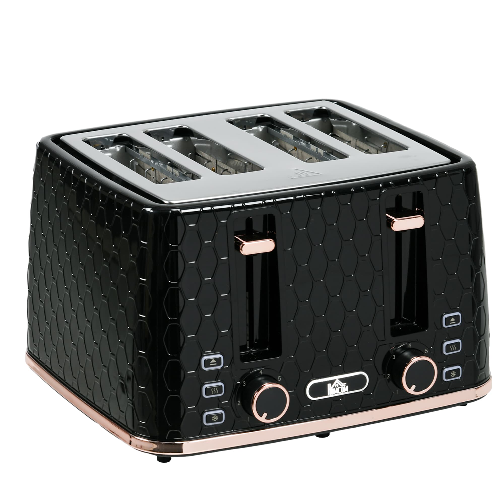 HOMCOM 4 Slice Toaster with 7 Browning Levels, High Lift, Reheat/Defrost/Cancel, Self-centring Function, Auto Off, 1600W, Black