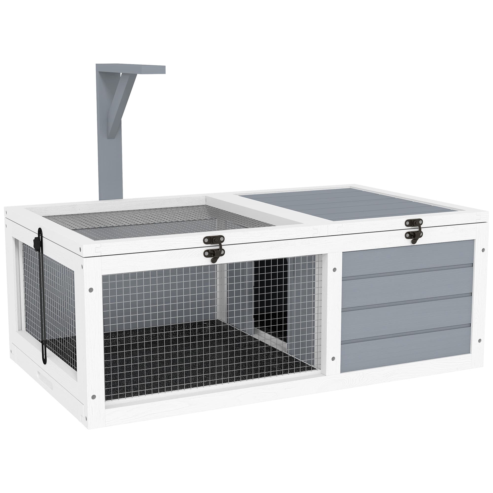 PawHut Wooden Tortoise Enclosure, Tortoise House w/ Lamp Holder, for Outdoor & Indoor - Light Grey