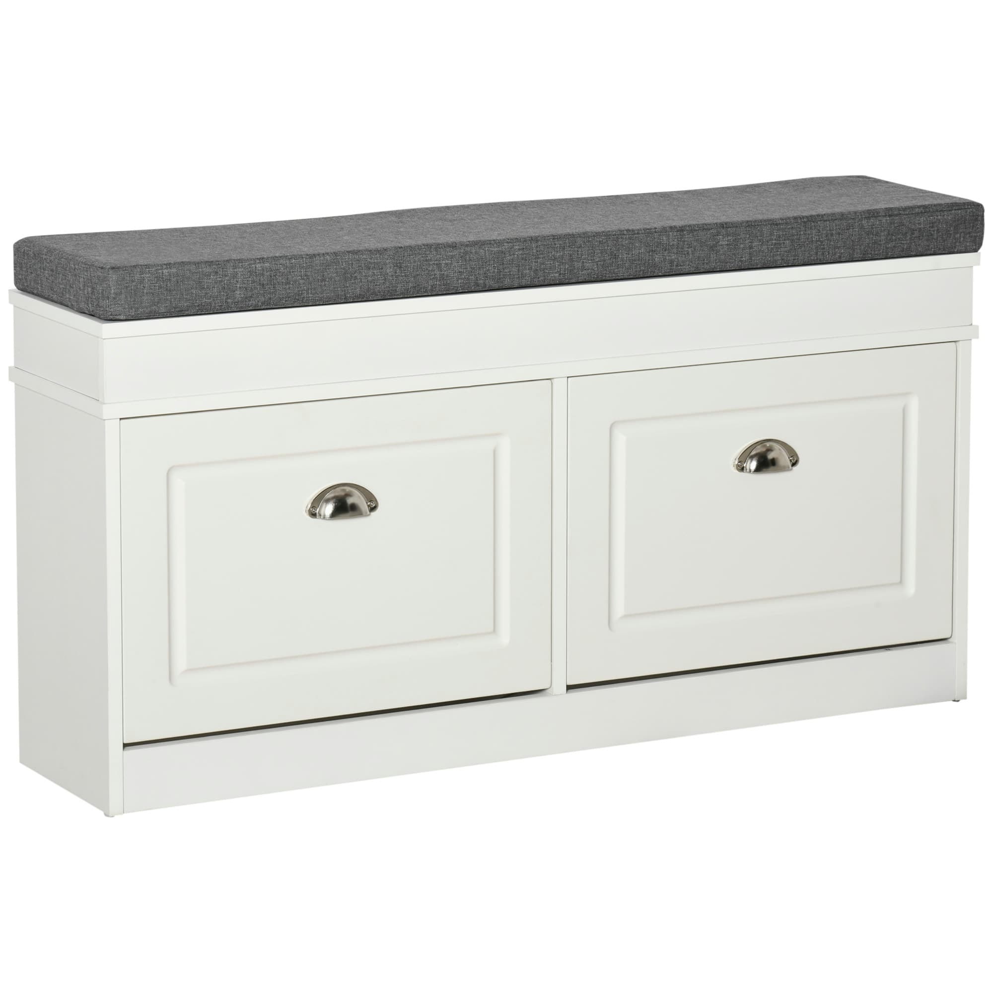HOMCOM Shoe Storage Bench, Shoe Cabinet with Seat Cushion and Adjustable Shelf for Hallway, Living Room, Bedroom, White | Aosom UK