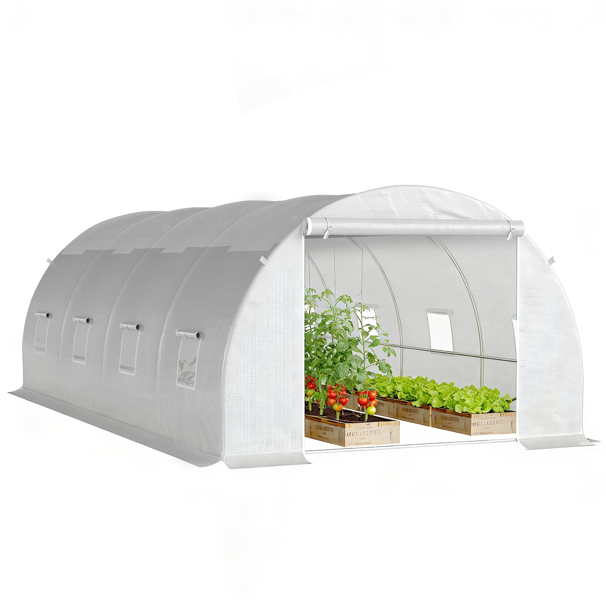 Outsunny 6 x 3 x 2 m Polytunnel Greenhouse, Walk in Polytunnel Tent with Zippered Door and 8 Windows for Garden and Backyard, White | Aosom UK