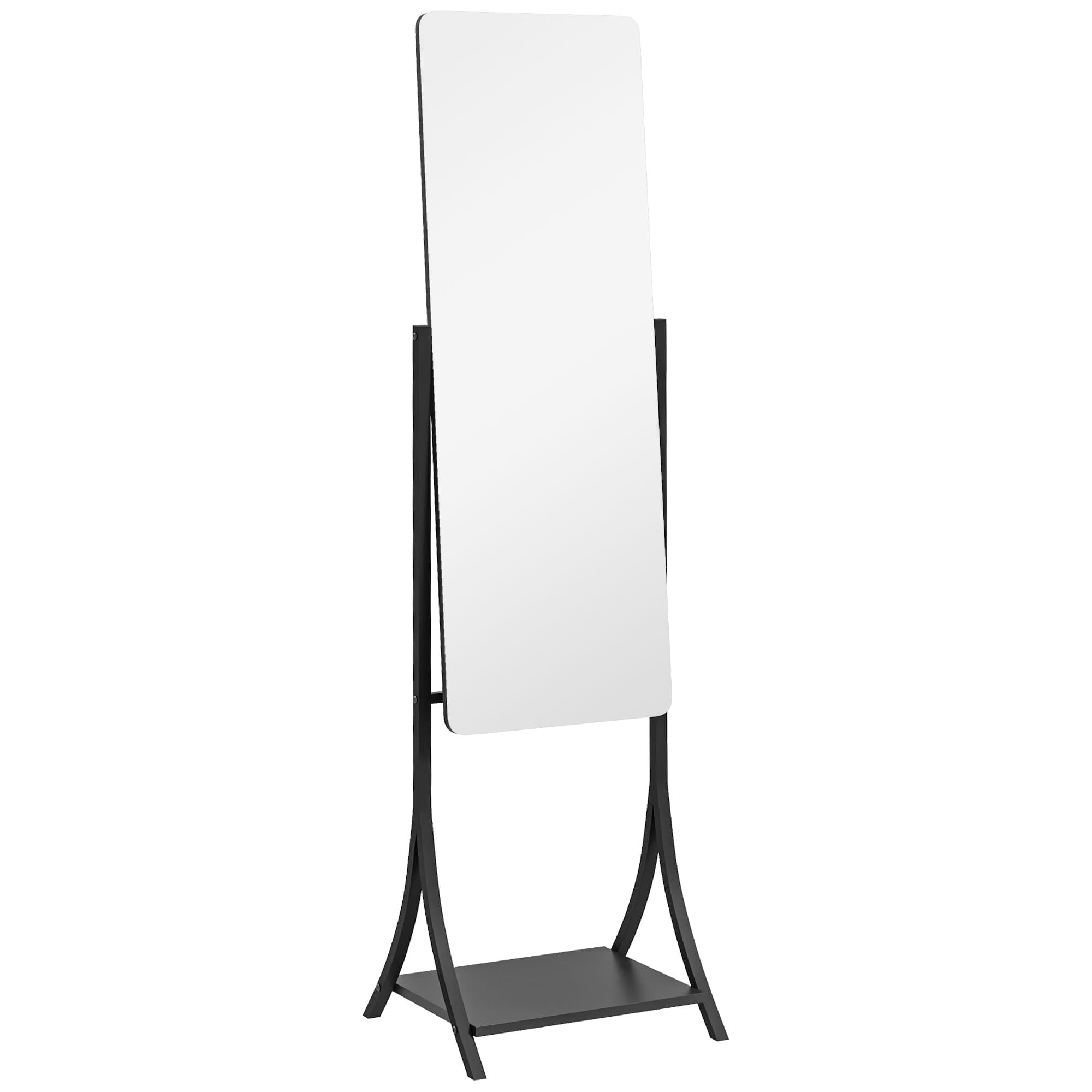 HOMCOM Free Standing Full-Length Mirror with Storage Shelf, Adjustable Angle for Living Room, Bedroom, Hallway | Aosom UK