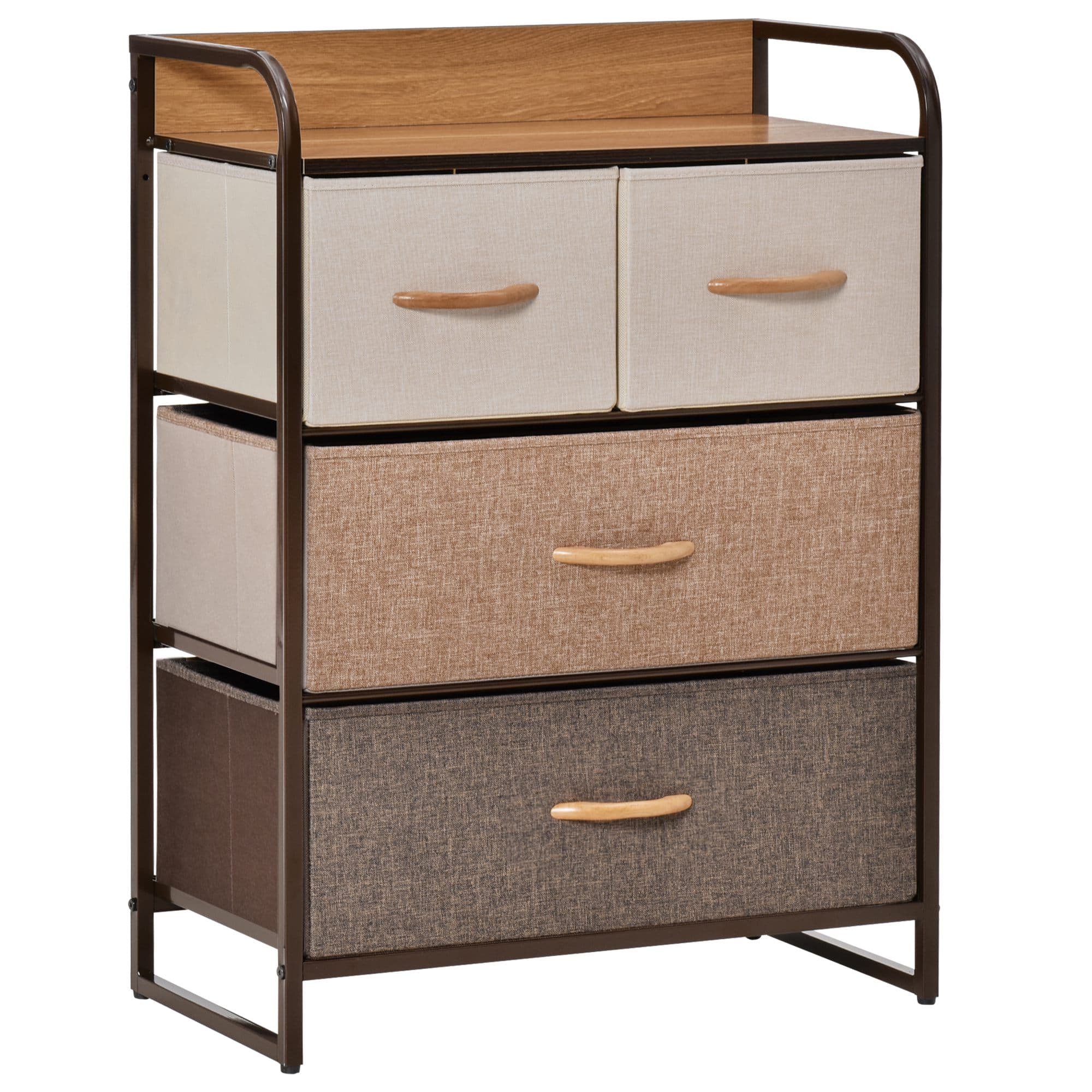 HOMCOM Dresser Fabric Drawers w/ 4 Linen-Feel Foldable Drawers & Metal Frame for Storage in Dining & Living Room, Bedroom, Multicoloured | Aosom UK