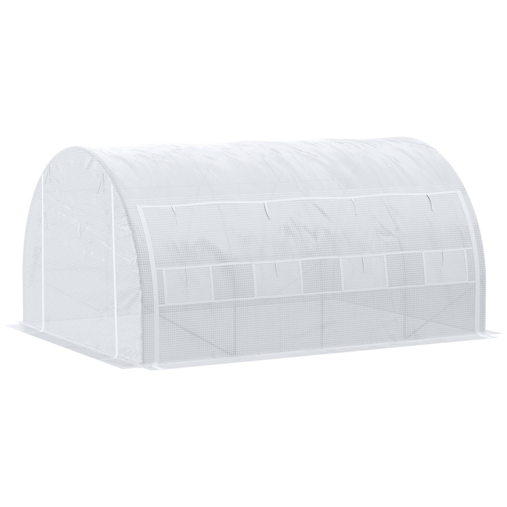 Outsunny 4x3x2m Polytunnel Greenhouse with Steel Frame, Vented Door & Reinforced Cover for Garden Growing, White | Aosom UK
