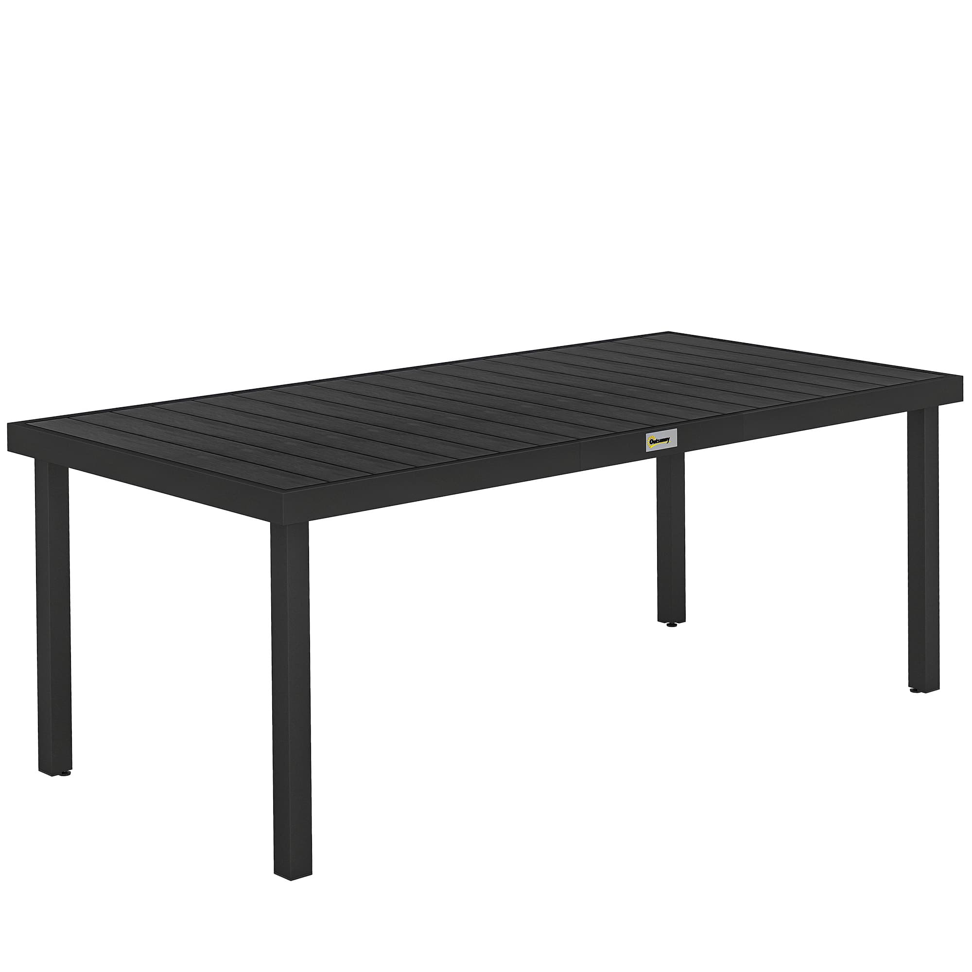 Outsunny Aluminium Outdoor Garden Dining Table for 8 People, Faux Wood Top, for Garden, Lawn, Patio, 190 x 90 x 74cm, Black