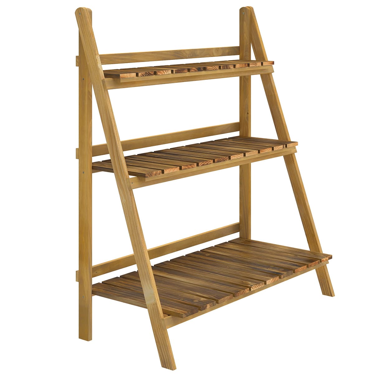Outsunny Wooden 3 Tier Folding Flower Pot Stand, Garden Planter Display Ladder, Herb Rack, Natural | Aosom UK