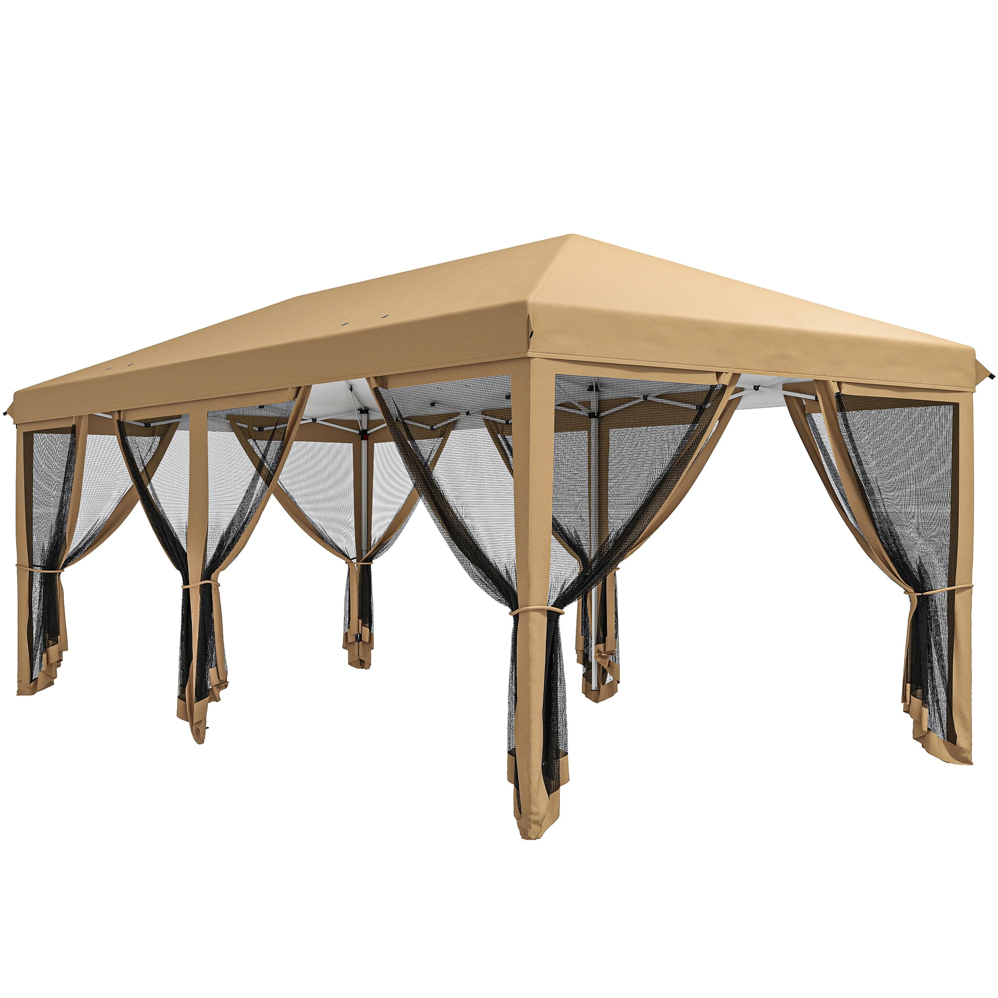 Outsunny 6 x 3(m) Pop Up Gazebo, Outdoor Canopy Shelter, Marquee Party Wedding Tent with 6 Mesh Walls and Carry Bag, Beige | Aosom UK