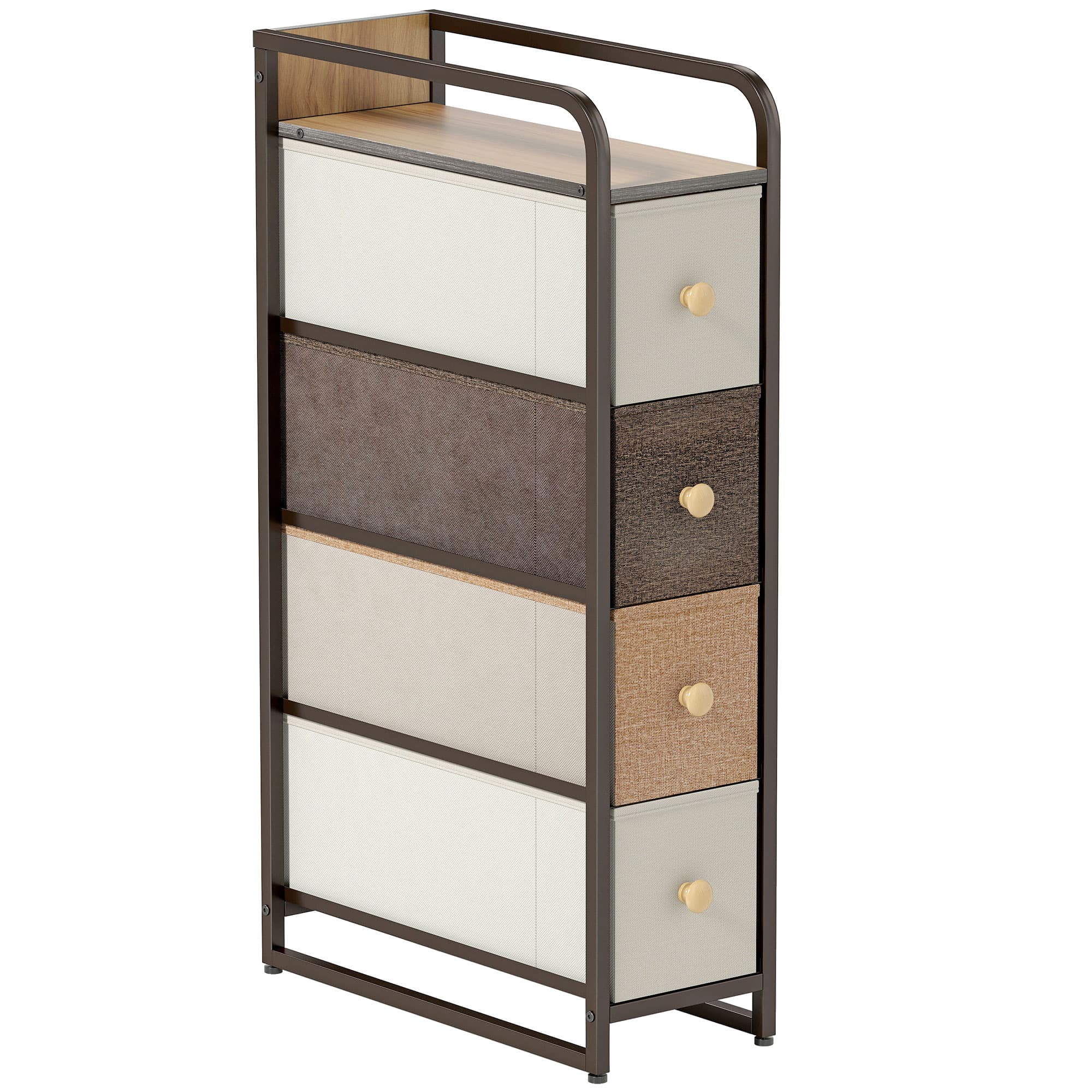 HOMCOM Dresser with 4 Foldable Fabric Drawers, Bedroom Dresser with Top and Steel Frame, 20 x 47 x 84.5 cm, Multicolor