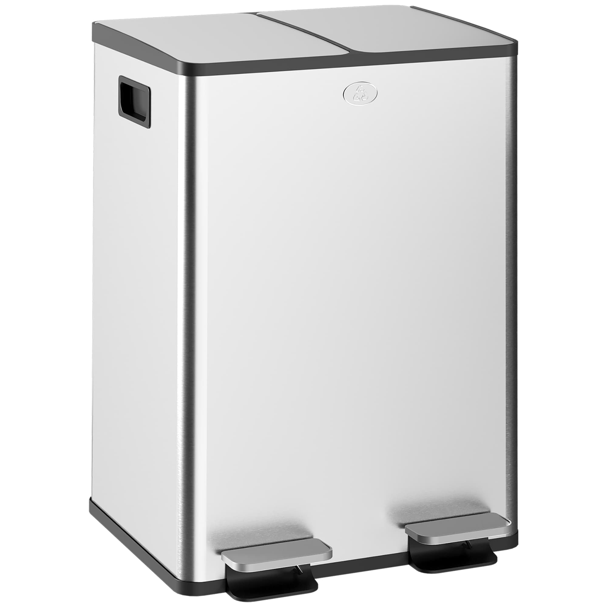 HOMCOM 56L Dual Compartment Stainless Steel Bin with Deodoriser Holders, Modern Waste Bin for Kitchen, Office & Home, Silver Tone | Aosom UK