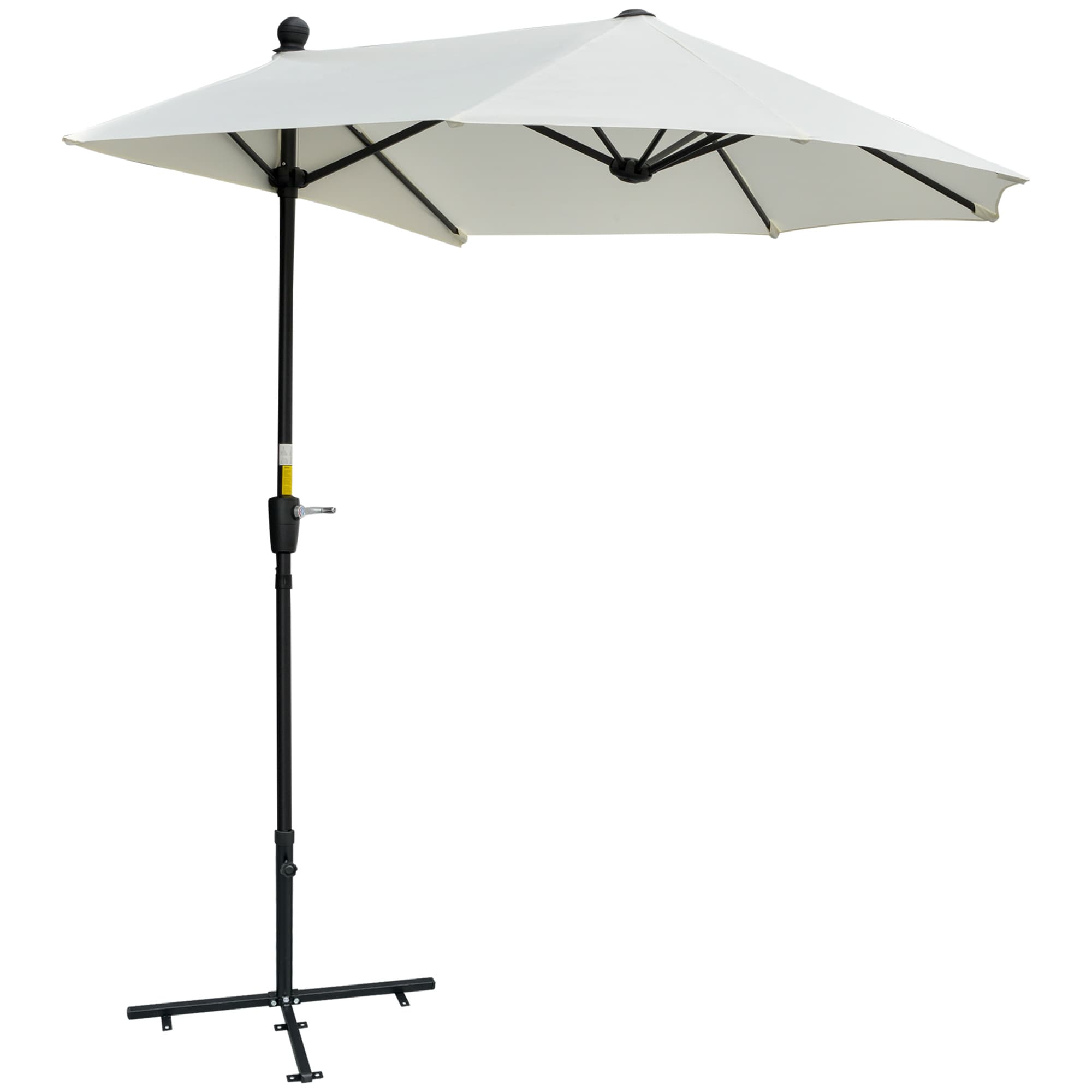 Outsunny Waterproof Half Parasol: Crank-Operated Sunshade for Balconies & Gardens, Cream White Canopy | Aosom UK