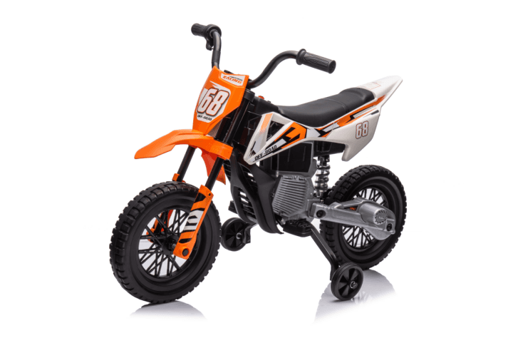 AIYAPLAY 12V Kids Electric Motorbike, Kids Electric Ride on Motorcycle w/ Twist Grip Throttle, Training Wheels - Orange | Aosom UK