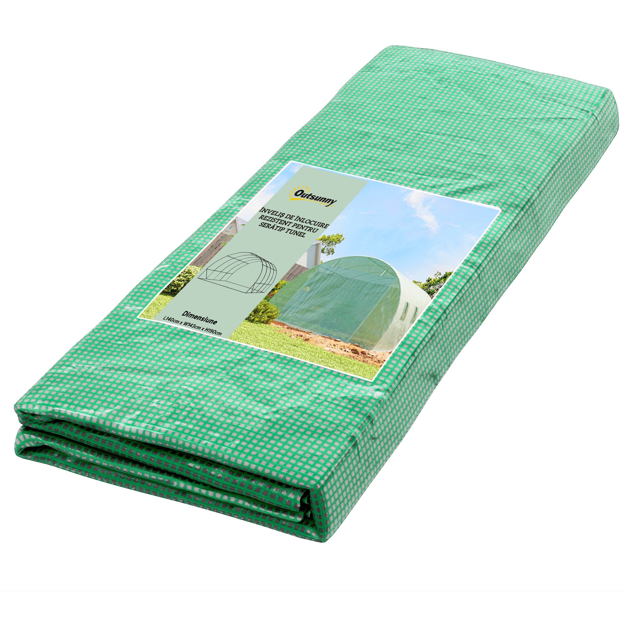 Outsunny 4 x 3 x 2m Greenhouse Replacement Cover ONLY Winter Garden Plant PE Cover for Tunnel Walk-in Greenhouse with Roll-up Windows Door Outdoor, Green
