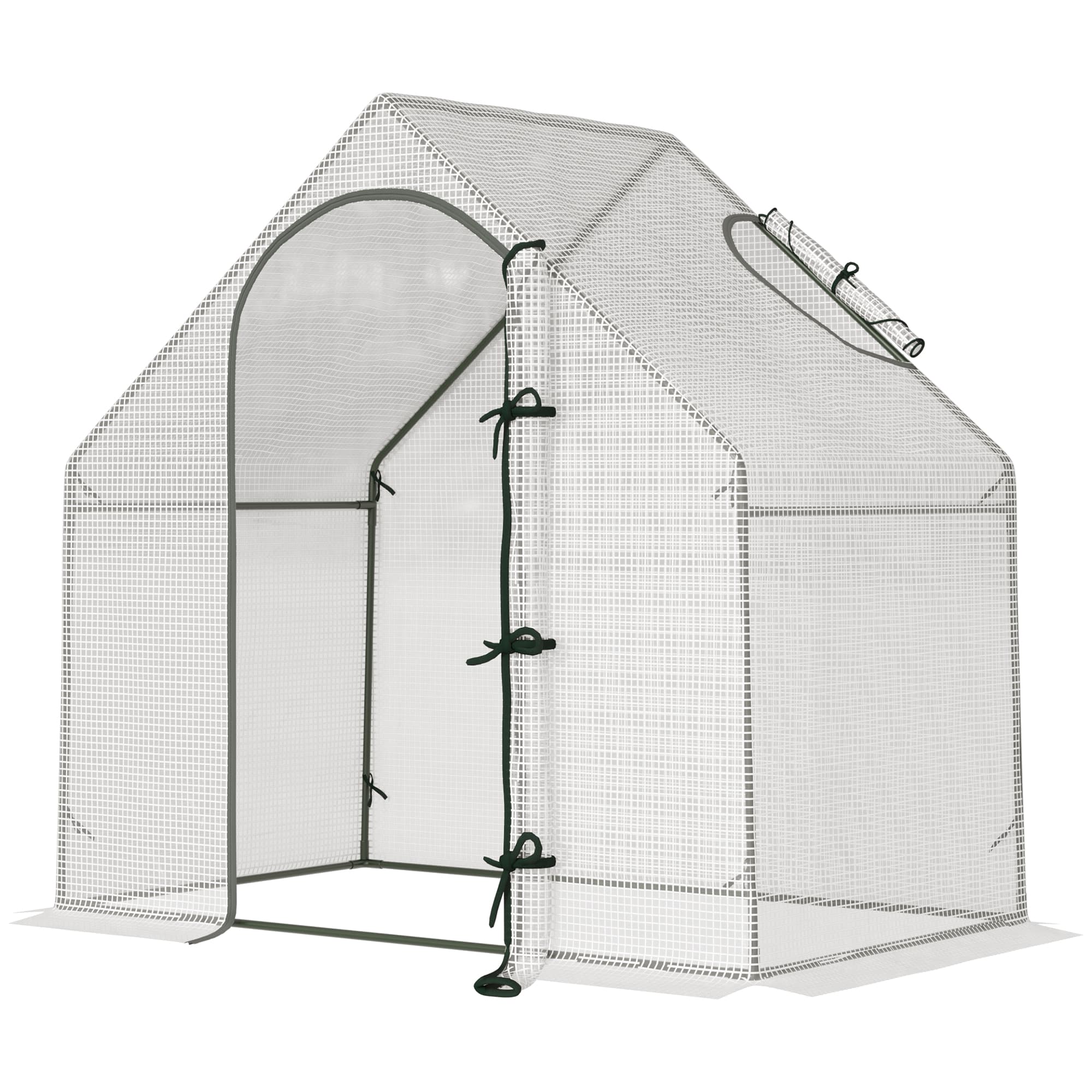 Outsunny Walk-In Greenhouse Vegetable Plant herb Garden Grow House w/ Window Roll-Up Door Steel Frame All-Year, 180x100x168cm, White | Aosom UK
