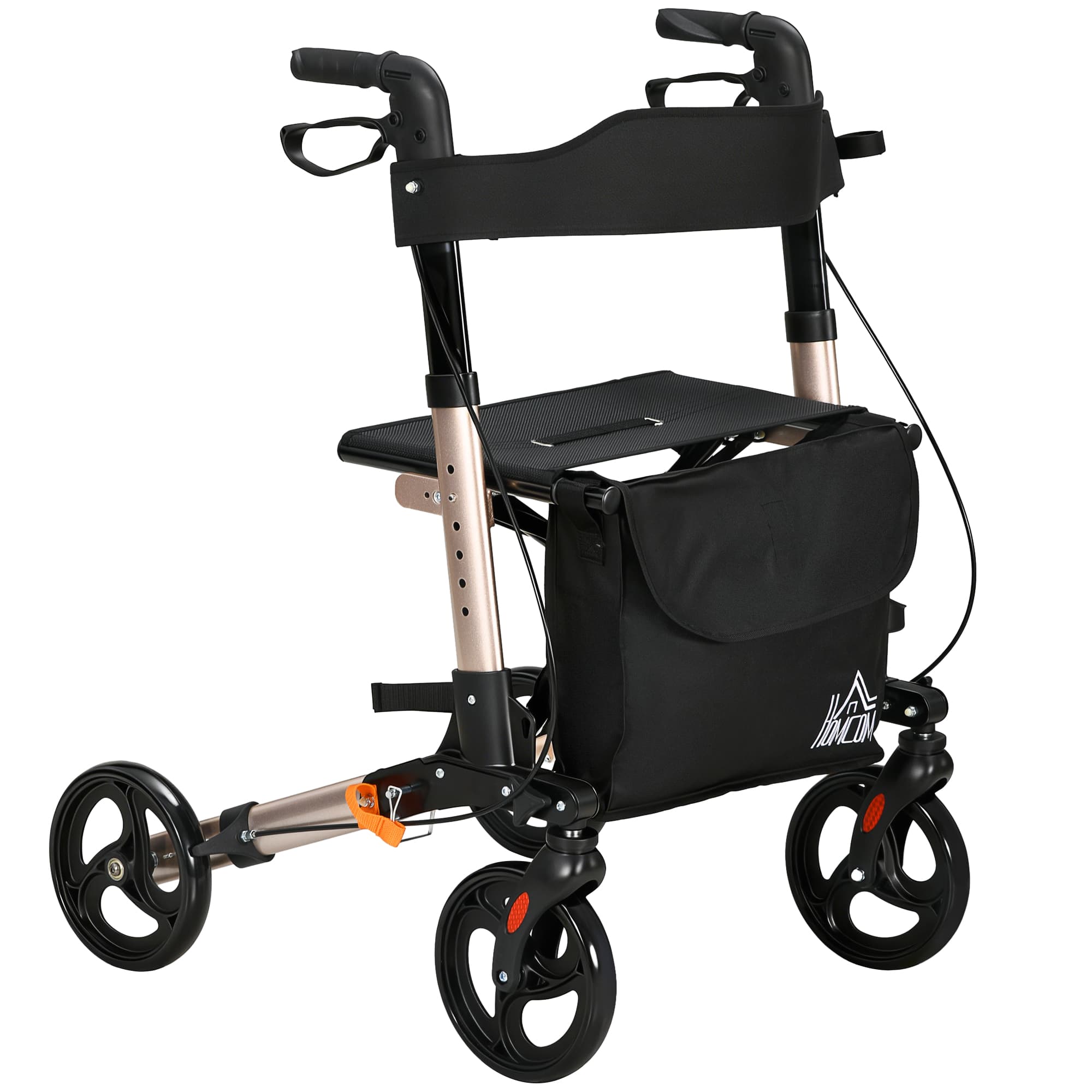 HOMCOM Rollator with Seat Folding Mobility Walker Lightweight Aluminium Adjustable Height Dual Brakes Cane Holder for Seniors & Disabled | Aosom UK