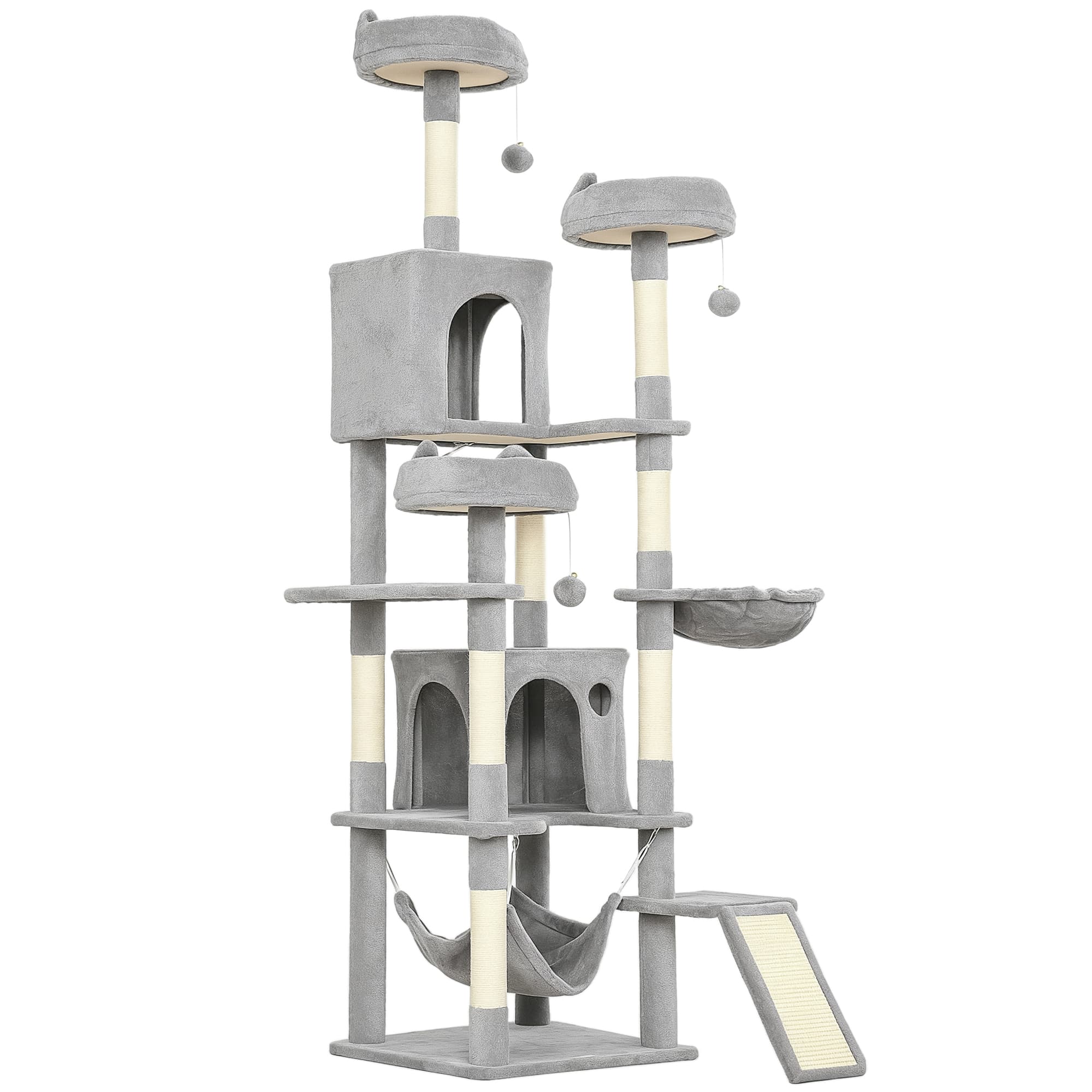 PawHut Cat Tree, 192 cm Large Multi-Level Cat Tower for Indoor Kittens with 8 Scratching Posts, 3 Plush Beds, 2 Hammocks