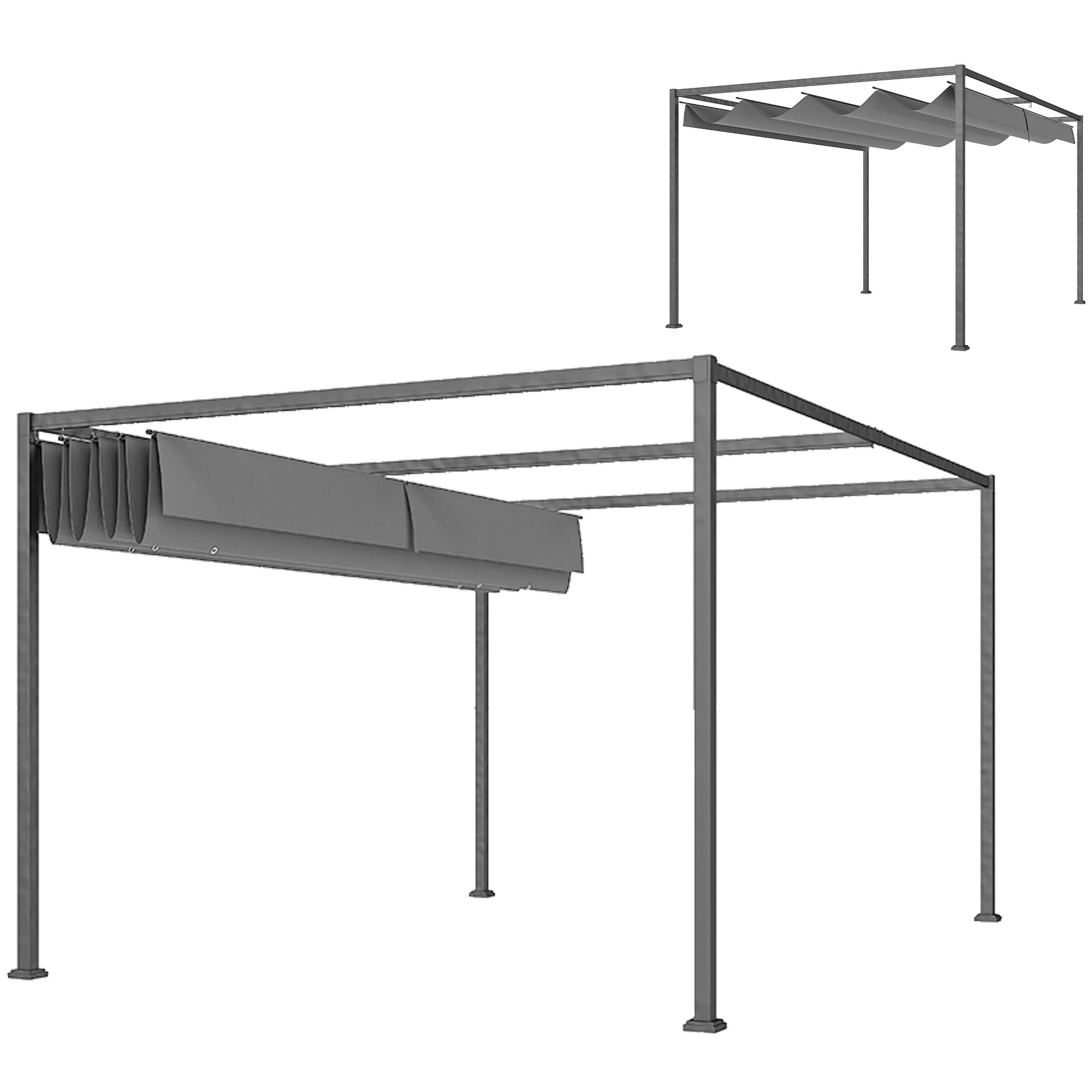 Outsunny 4 x 3m Retractable Roof Gazebo, Metal Pergola Patio Sun Shelter with Retractable Canopy, Grey | Aosom UK