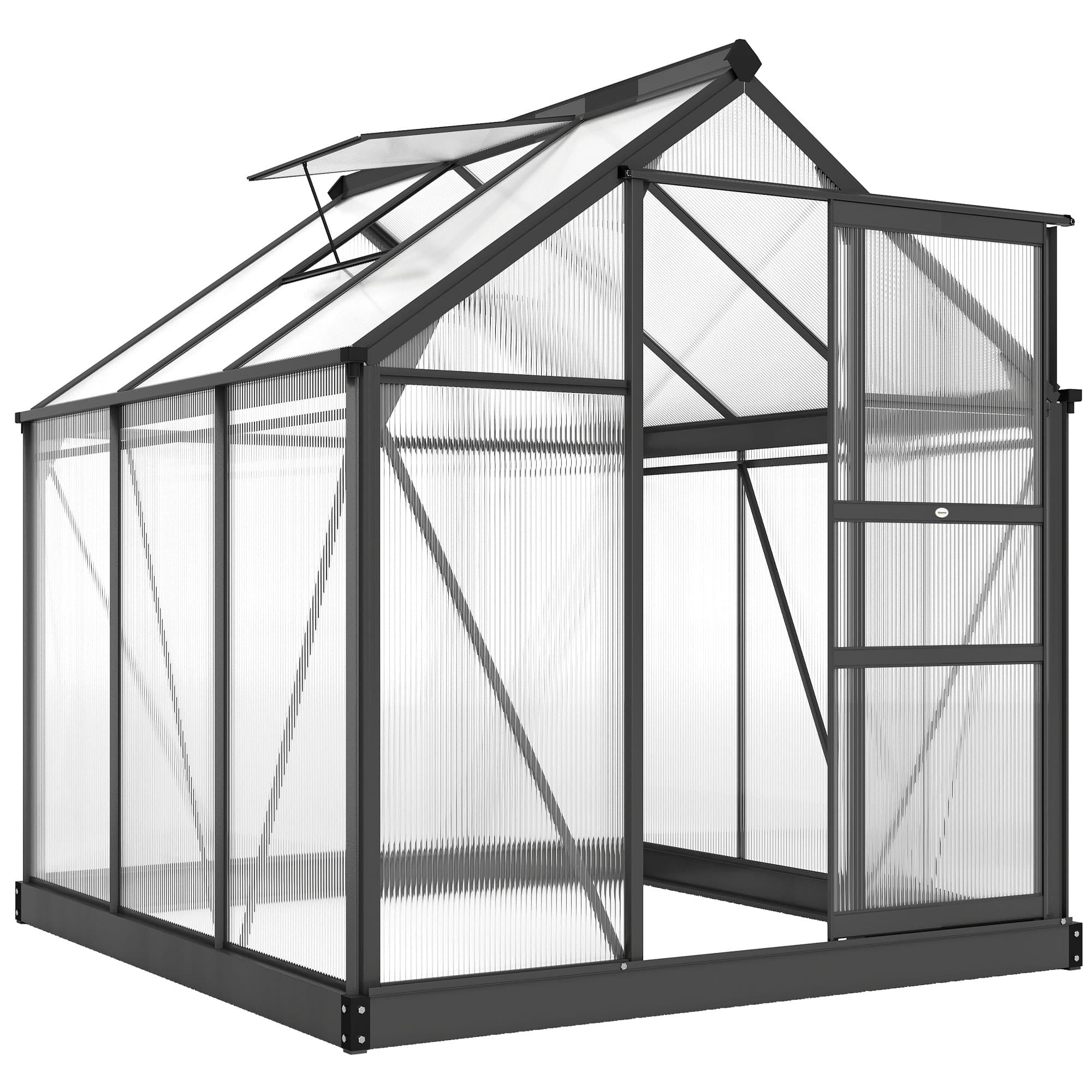 Outsunny 6 x 6ft Polycarbonate Walk-In Greenhouse with Slide Door & Window, Aluminium Frame for Garden Plants, Clear | Aosom UK