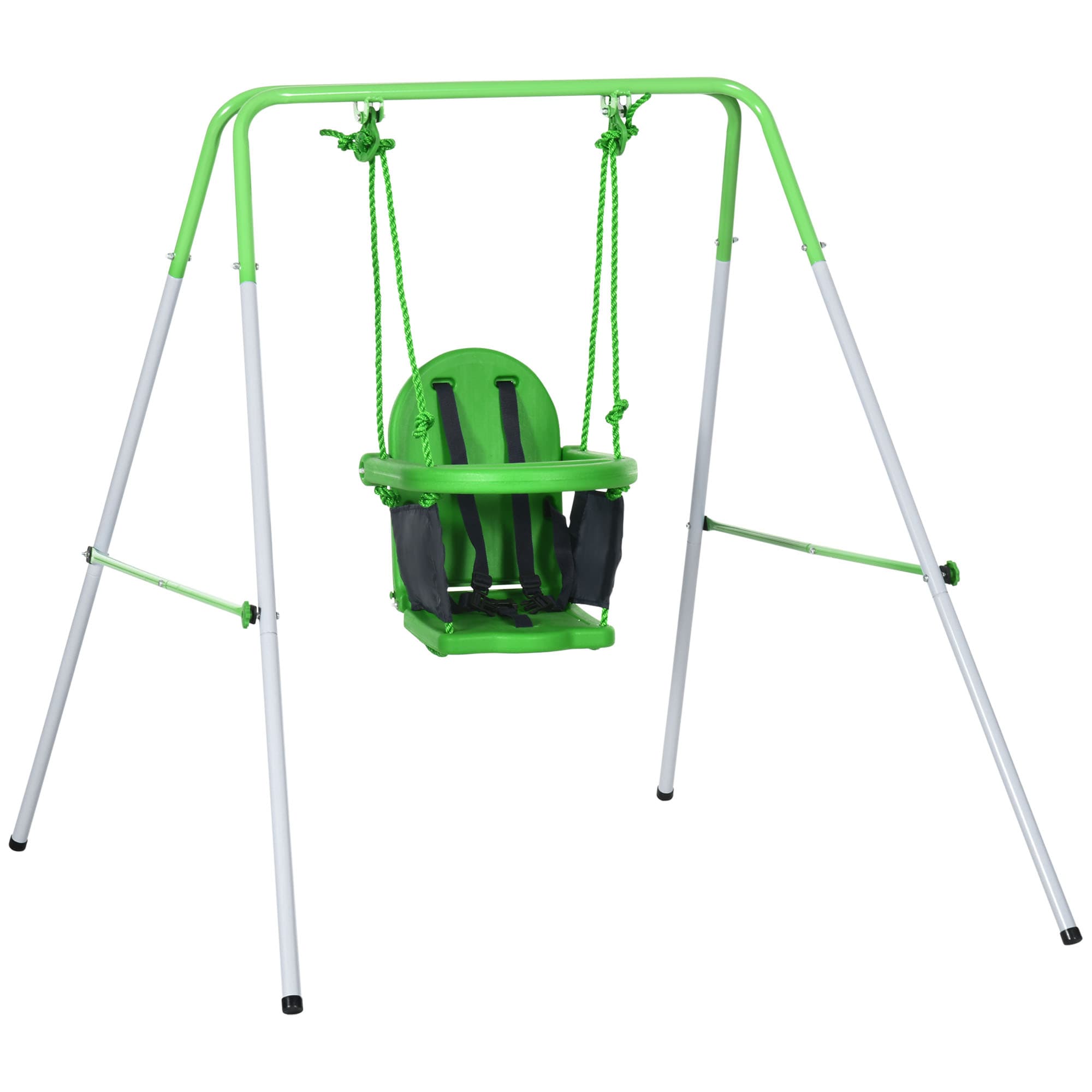 Outsunny Steel Nursery Swing with Safety Seat Belt Support Back Green