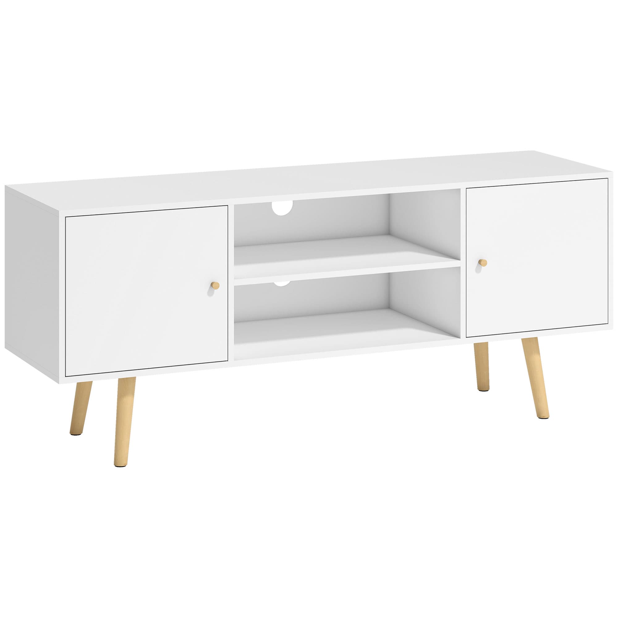 HOMCOM TV Unit Cabinet for TVs up to 55 Inches, TV Stand with Storage Shelves and Wood Legs for Living Room, White | Aosom UK