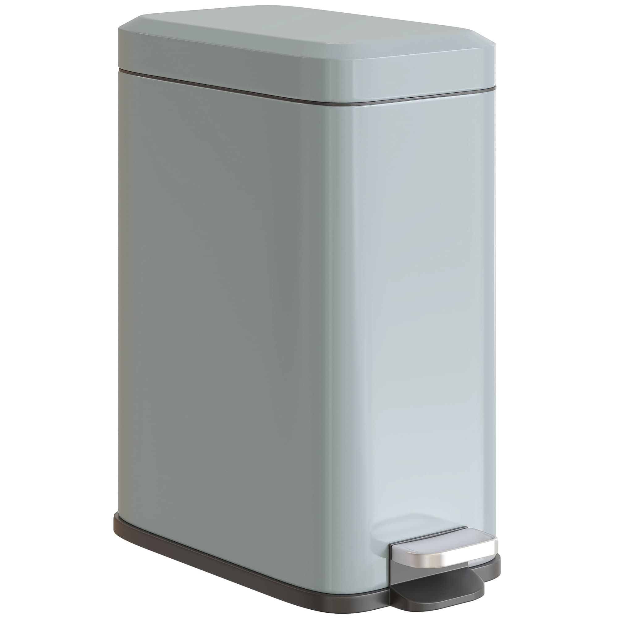 HOMCOM 5L Rectangular Compact Bin, Steel Construction, Removable Bucket, Quiet-Close Lid, Pedal Operation, Grey | Aosom UK