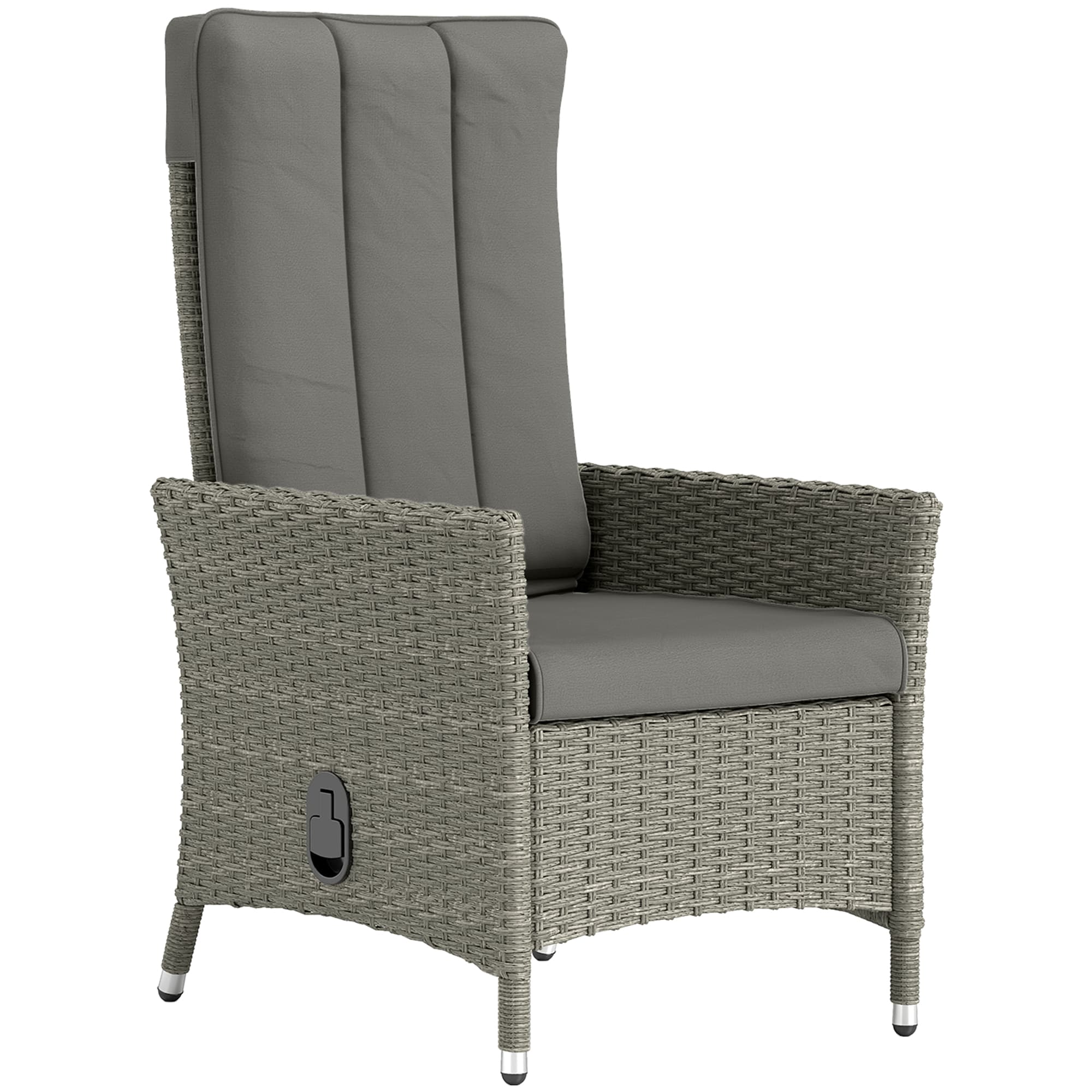 Outsunny Rattan Garden Recliner Chair, Wicker Reclining Armchair with Adjustable Backrest and Cushion, Outdoor Lounge Sun Lounger with Armrests for Patio Balcony Porch, Grey