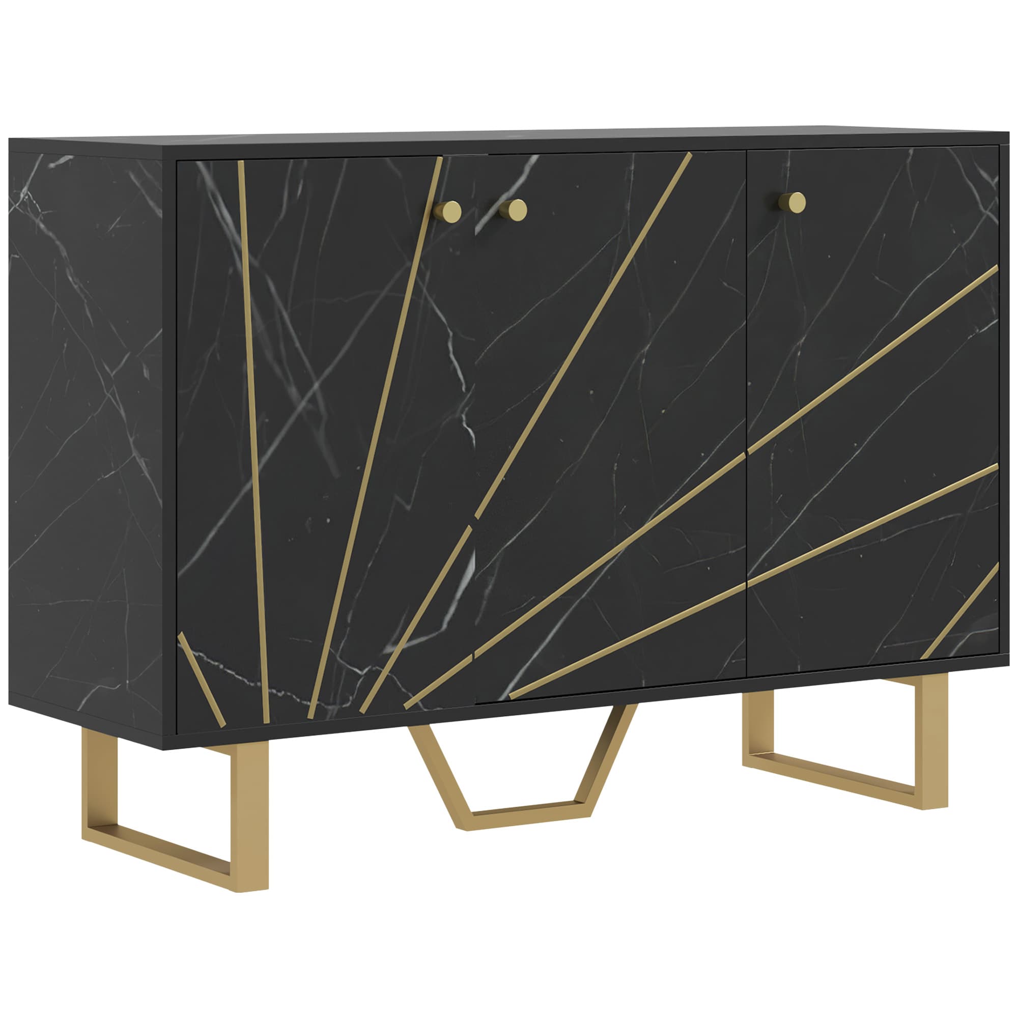 HOMCOM Sideboard Storage Cabinet, Modern Storage Cupboard with Adjustable Shelves and Metal Legs for Living Room, Kitchen, Dining Room, Entryway, Black Marble Tone
