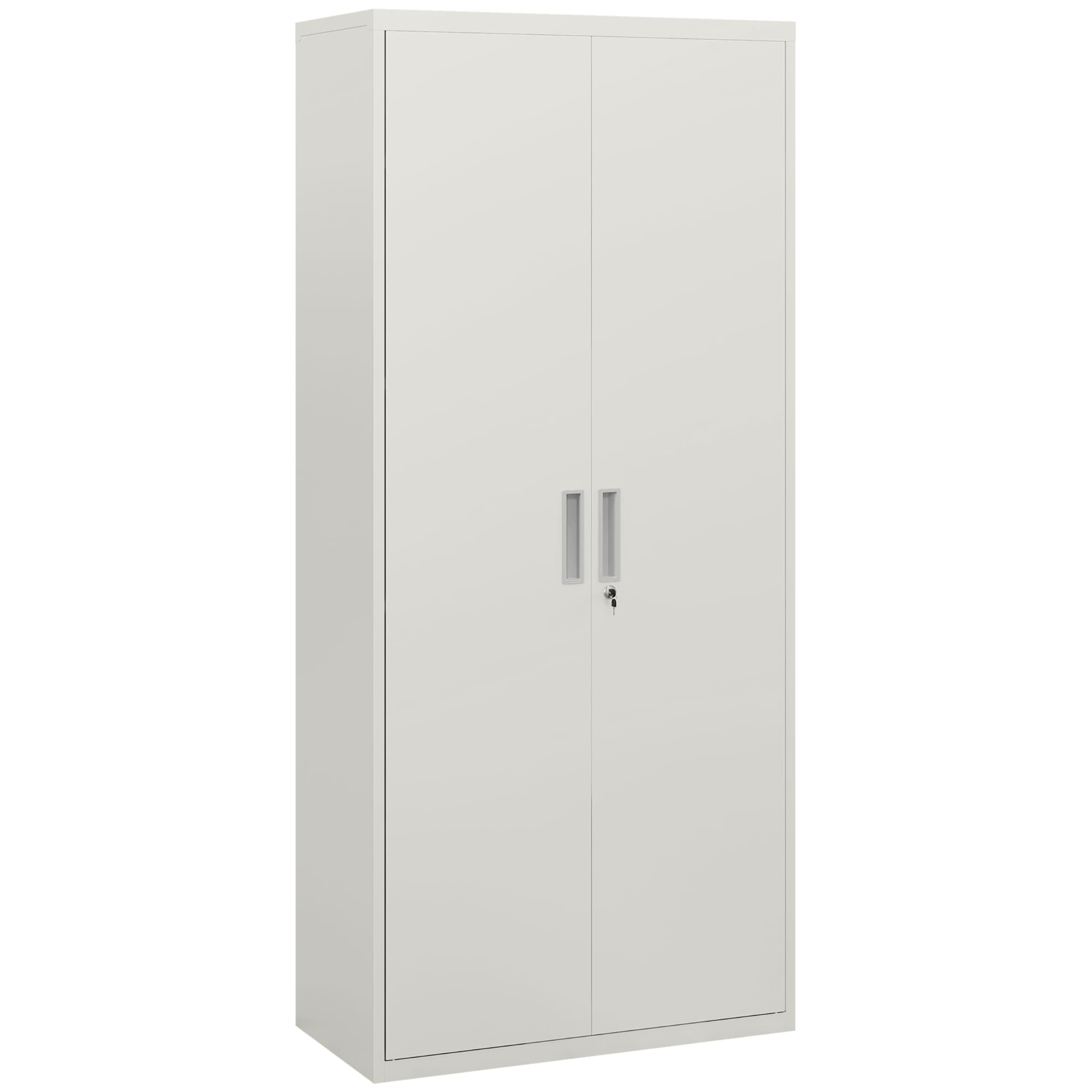 HOMCOM Metal Filing Cabinet Office Storage Cabinets with 5 Adjustable Shelf Steel Frame Office Cabinet with Lockable Doors, White | Aosom UK